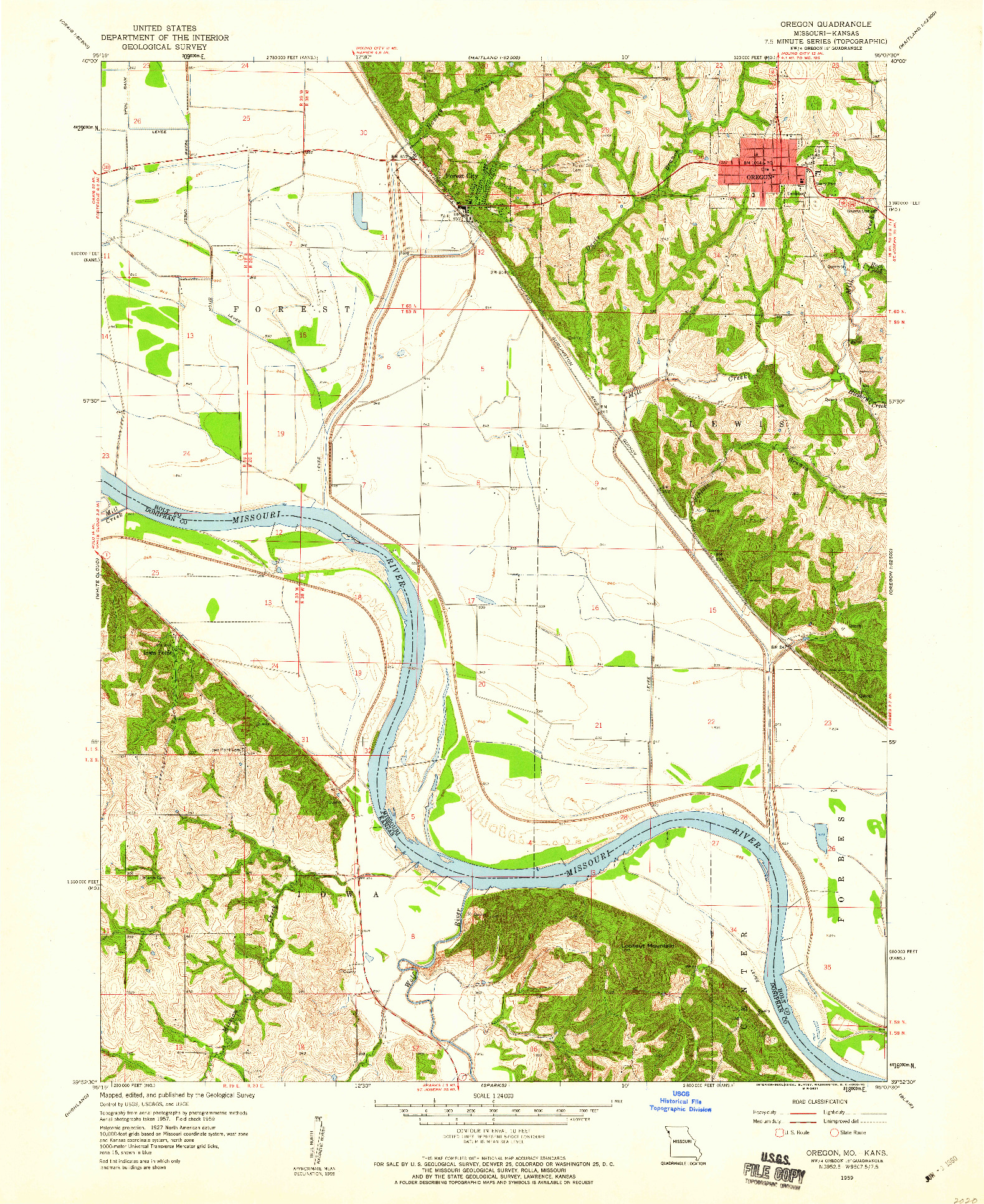 USGS 1:24000-SCALE QUADRANGLE FOR OREGON, MO 1959