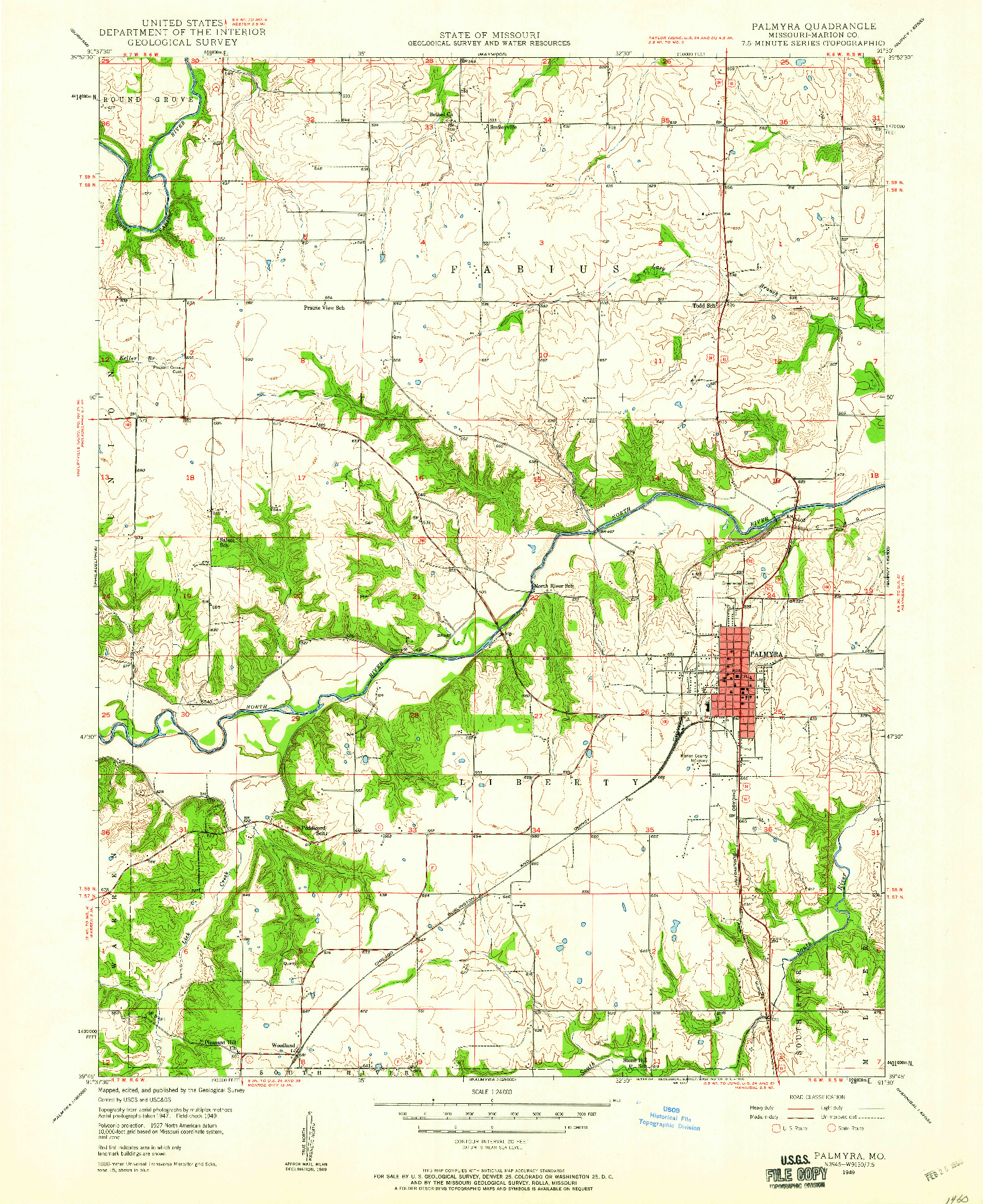 USGS 1:24000-SCALE QUADRANGLE FOR PALMYRA, MO 1949