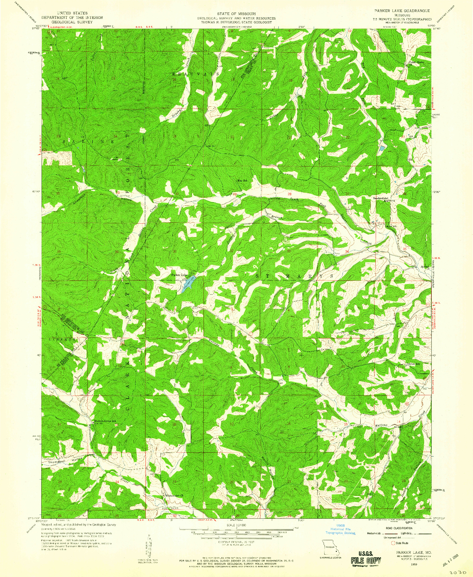 USGS 1:24000-SCALE QUADRANGLE FOR PARKER LAKE, MO 1959