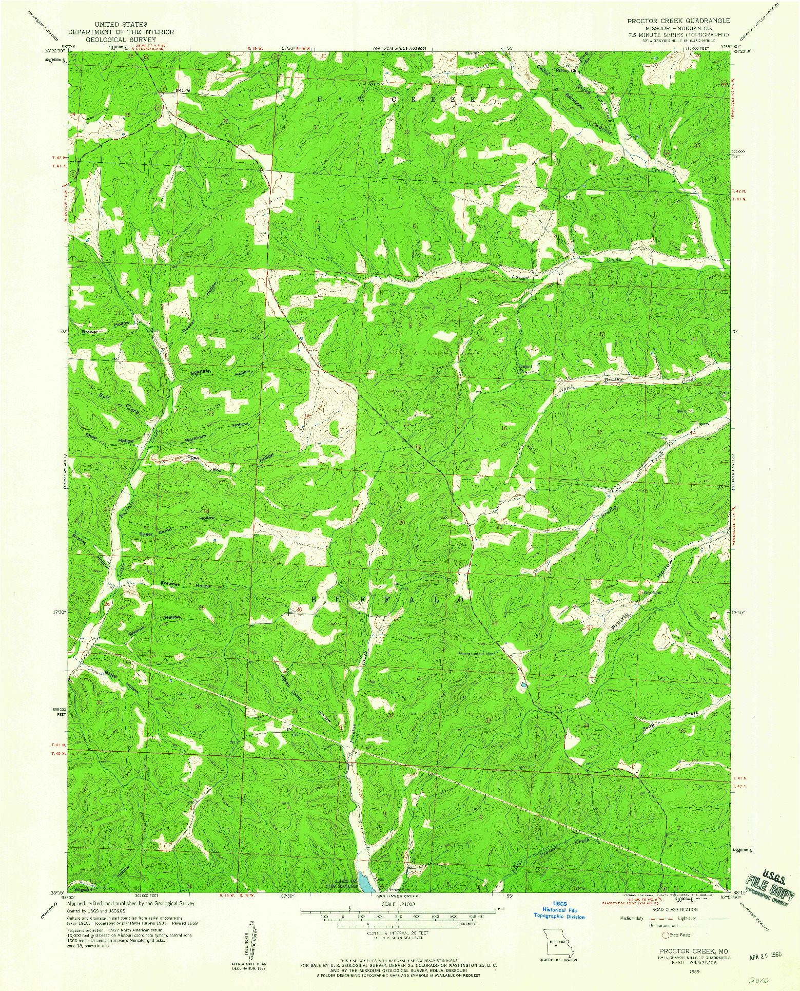 USGS 1:24000-SCALE QUADRANGLE FOR PROCTOR CREEK, MO 1959