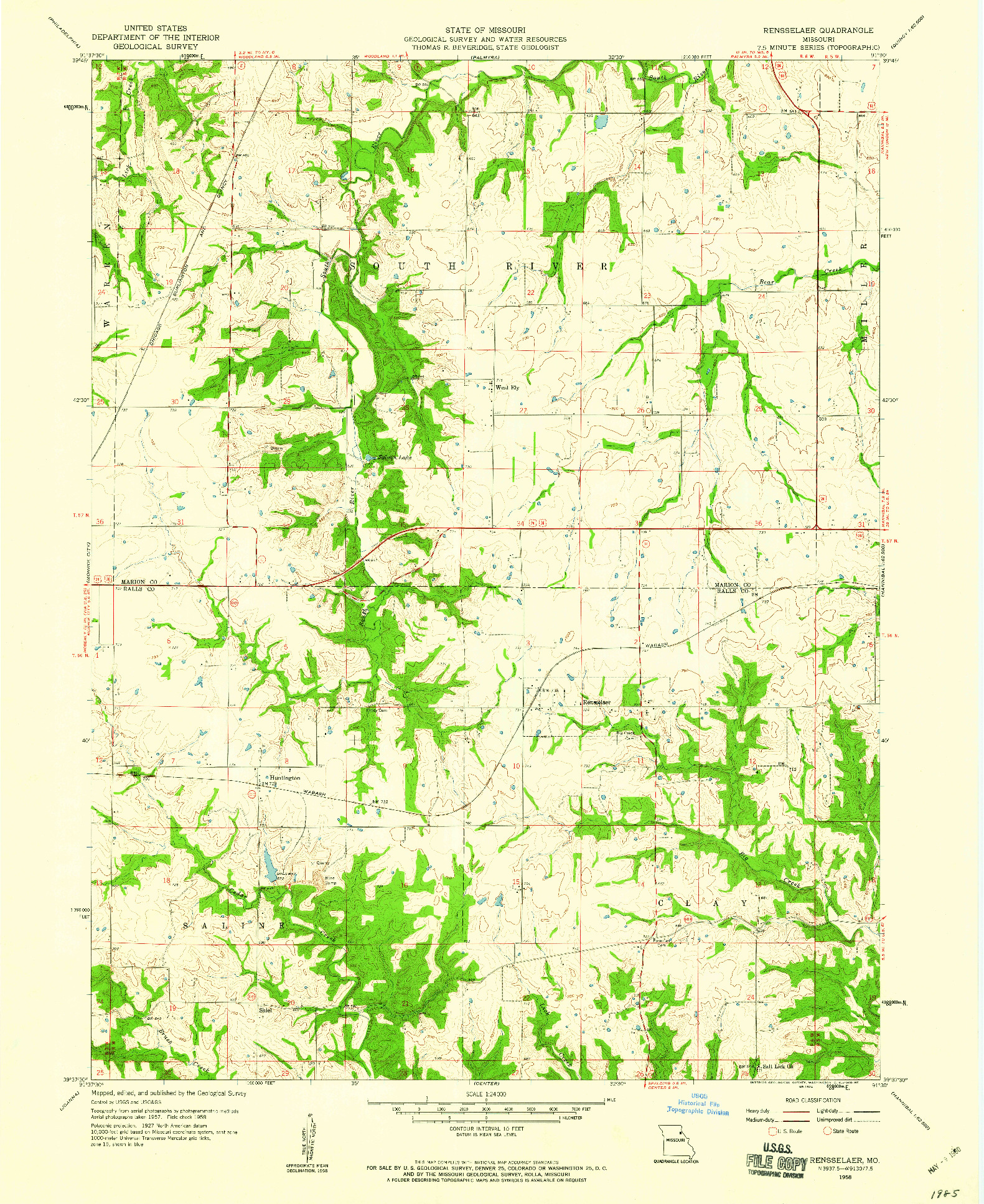 USGS 1:24000-SCALE QUADRANGLE FOR RENSSELAER, MO 1958