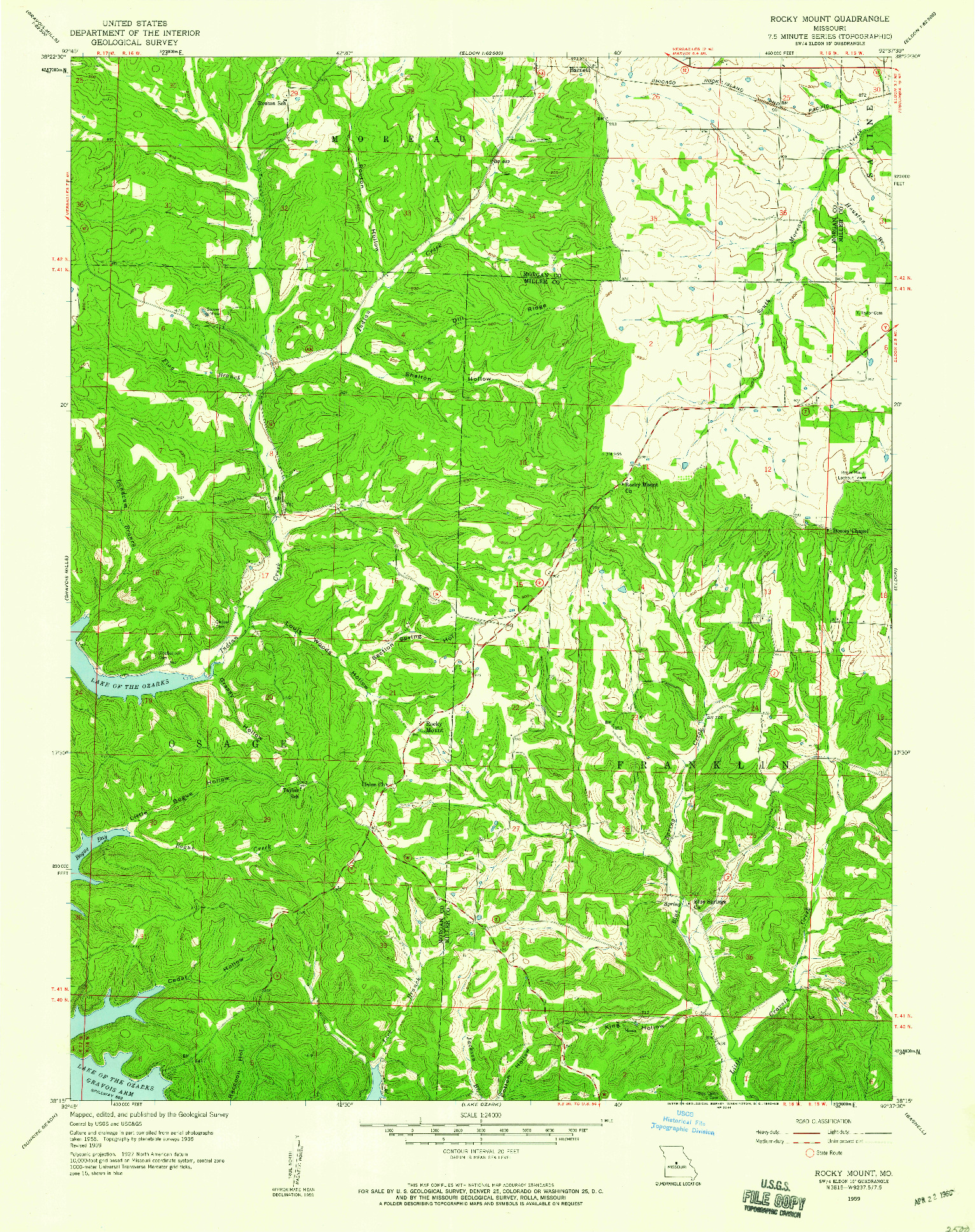 USGS 1:24000-SCALE QUADRANGLE FOR ROCKY MOUNT, MO 1959