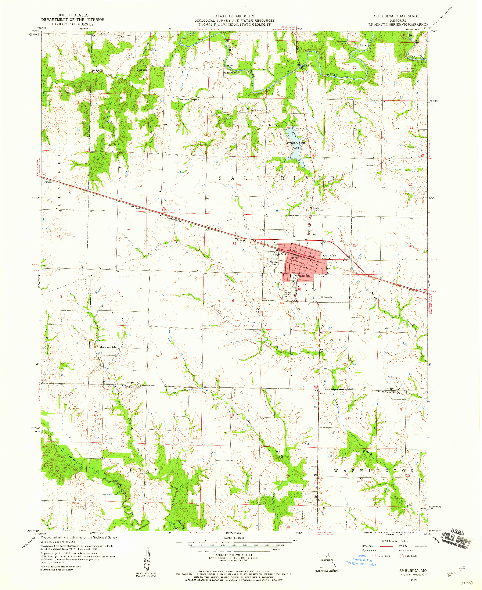 USGS 1:24000-SCALE QUADRANGLE FOR SHELBINA, MO 1959