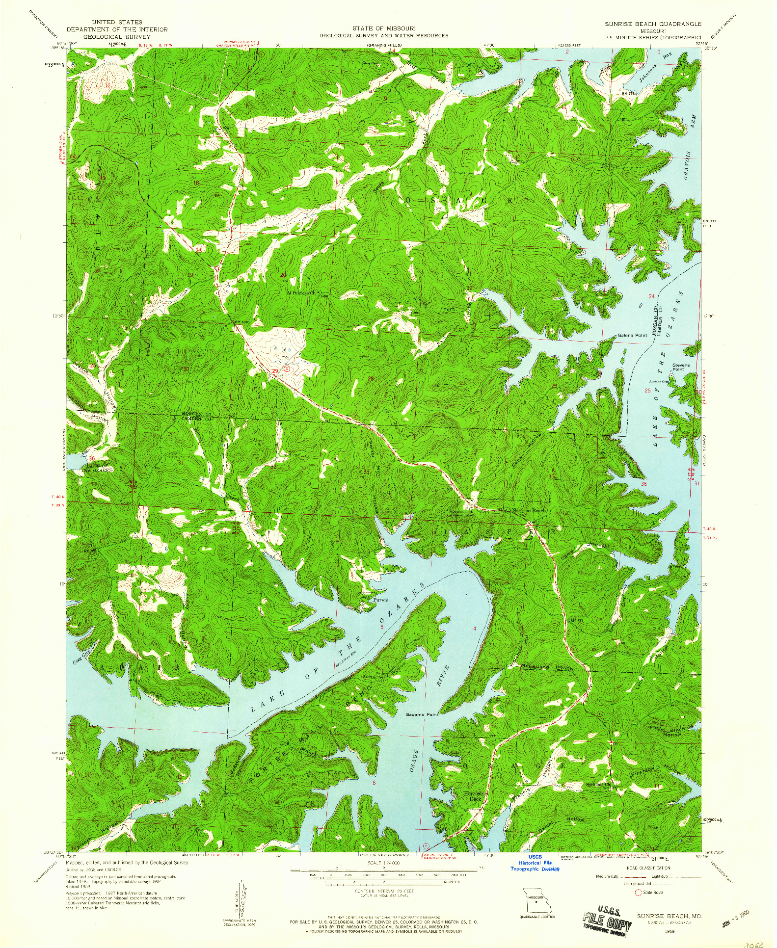 USGS 1:24000-SCALE QUADRANGLE FOR SUNRISE BEACH, MO 1959