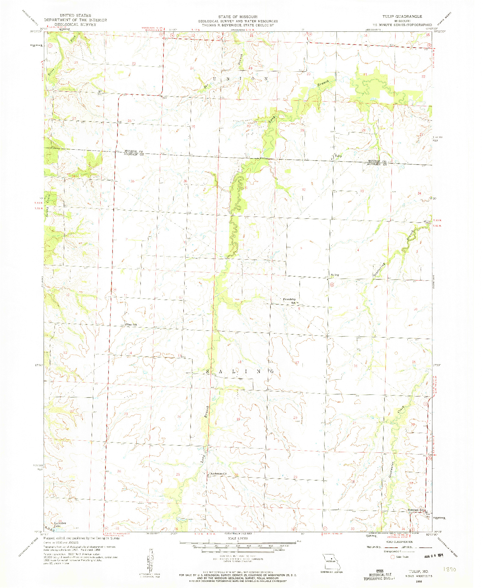 USGS 1:24000-SCALE QUADRANGLE FOR TULIP, MO 1958