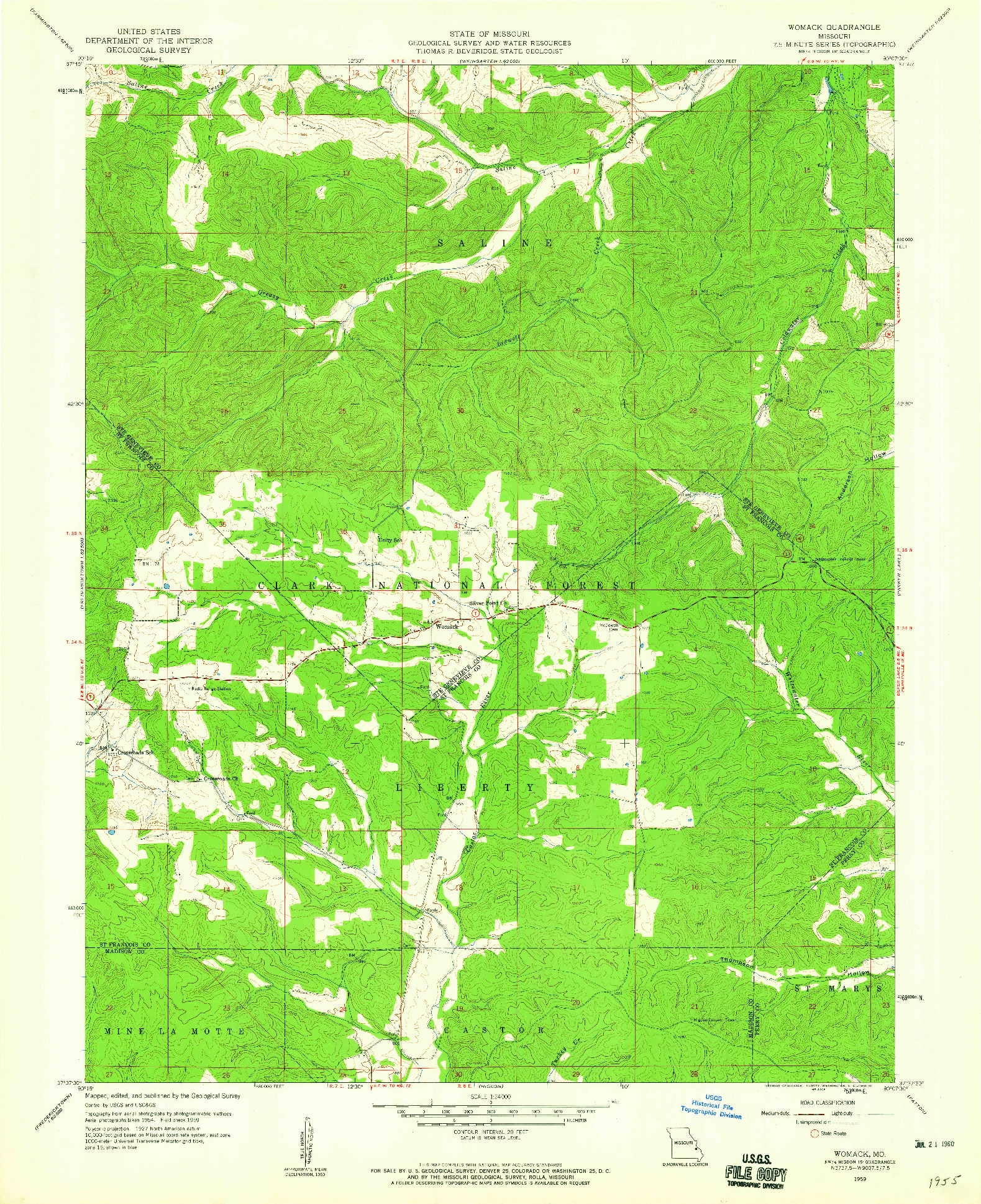 USGS 1:24000-SCALE QUADRANGLE FOR WOMACK, MO 1959