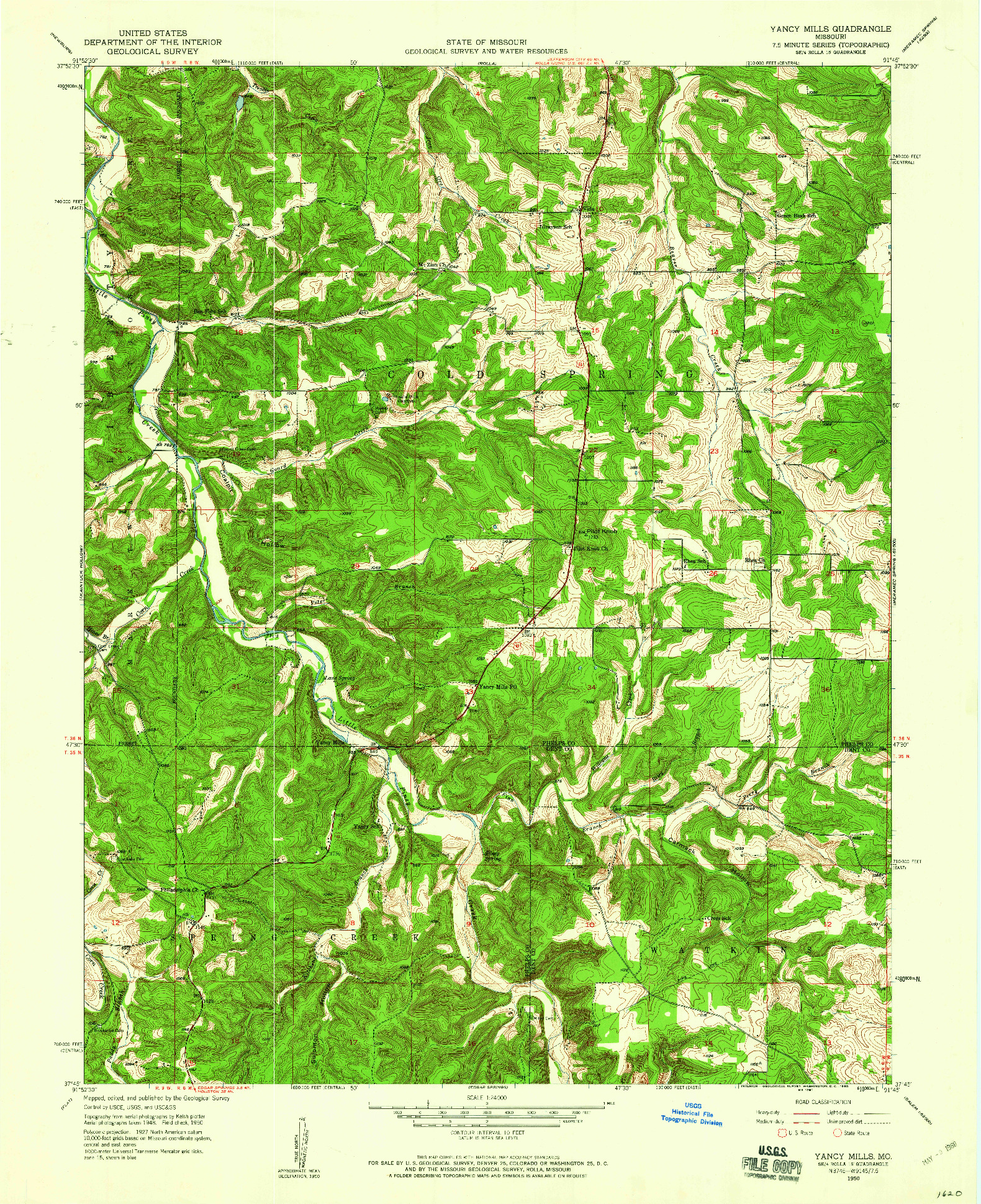 USGS 1:24000-SCALE QUADRANGLE FOR YANCY MILLS, MO 1950