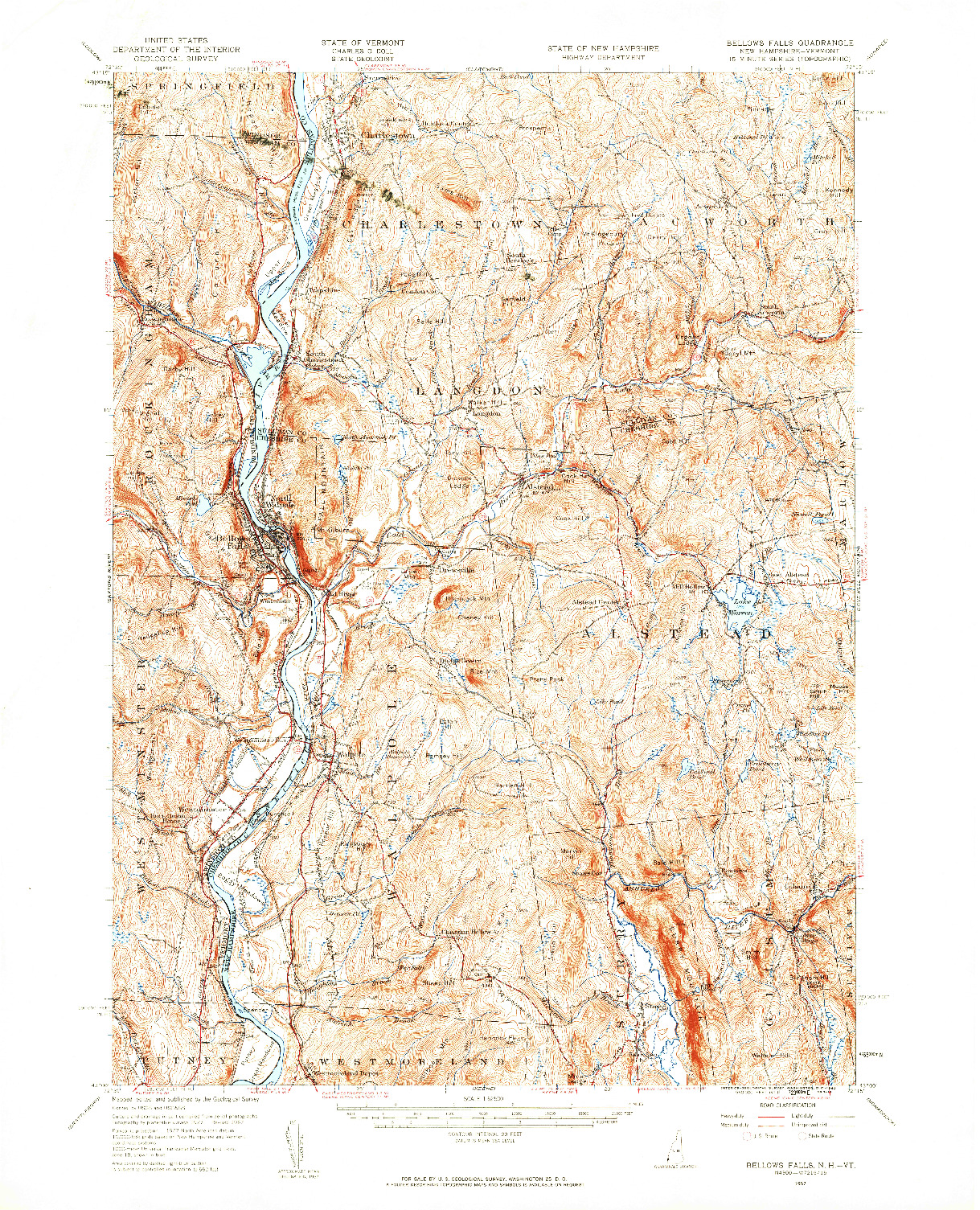 USGS 1:62500-SCALE QUADRANGLE FOR BELLOWS FALLS, NH 1957