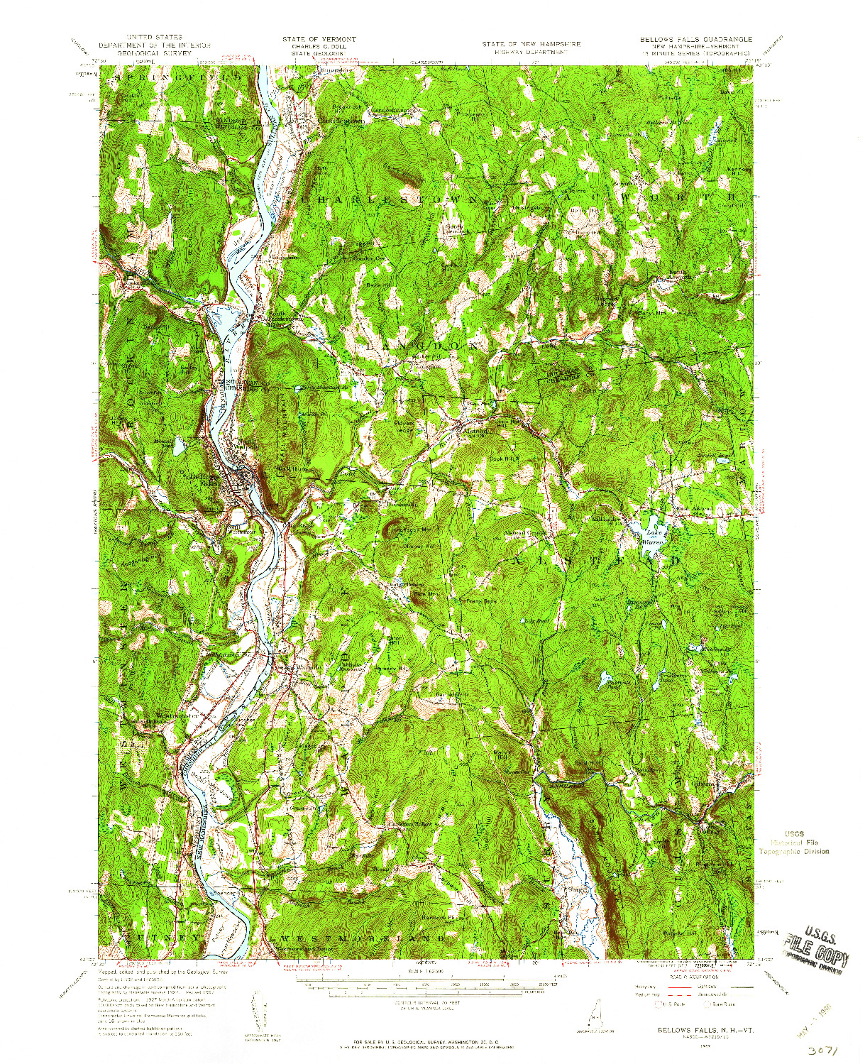 USGS 1:62500-SCALE QUADRANGLE FOR BELLOWS FALLS, NH 1957