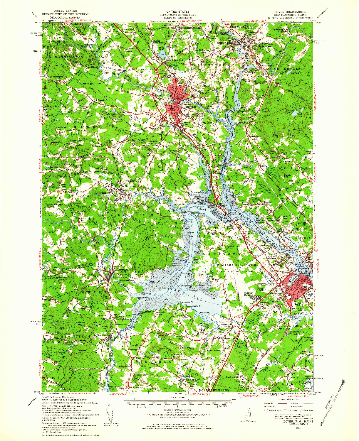 USGS 1:62500-SCALE QUADRANGLE FOR DOVER, NH 1956