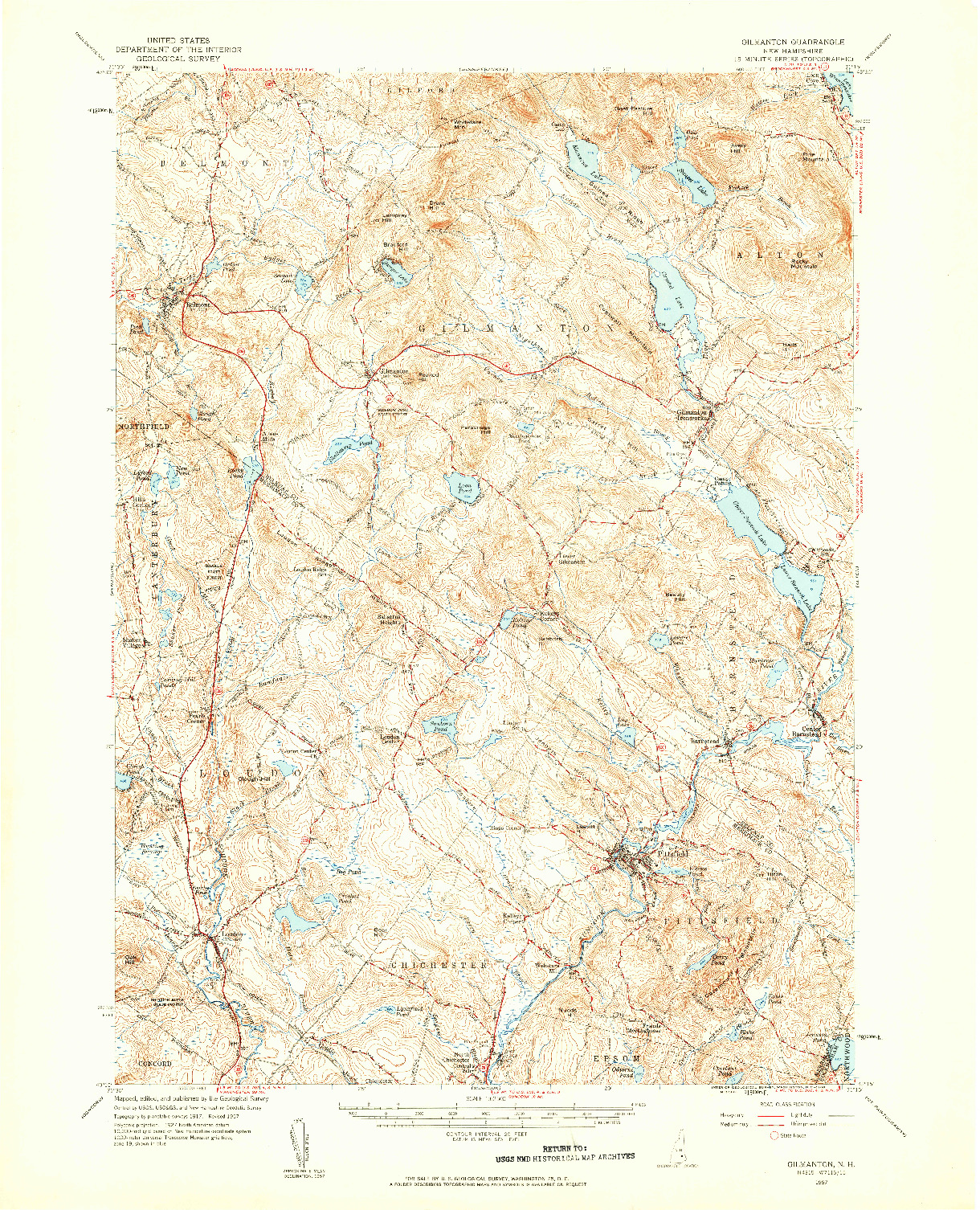 USGS 1:62500-SCALE QUADRANGLE FOR GILMANTON, NH 1957