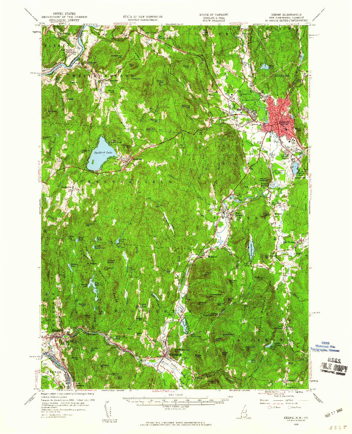 USGS 1:62500-SCALE QUADRANGLE FOR KEENE, NH 1958