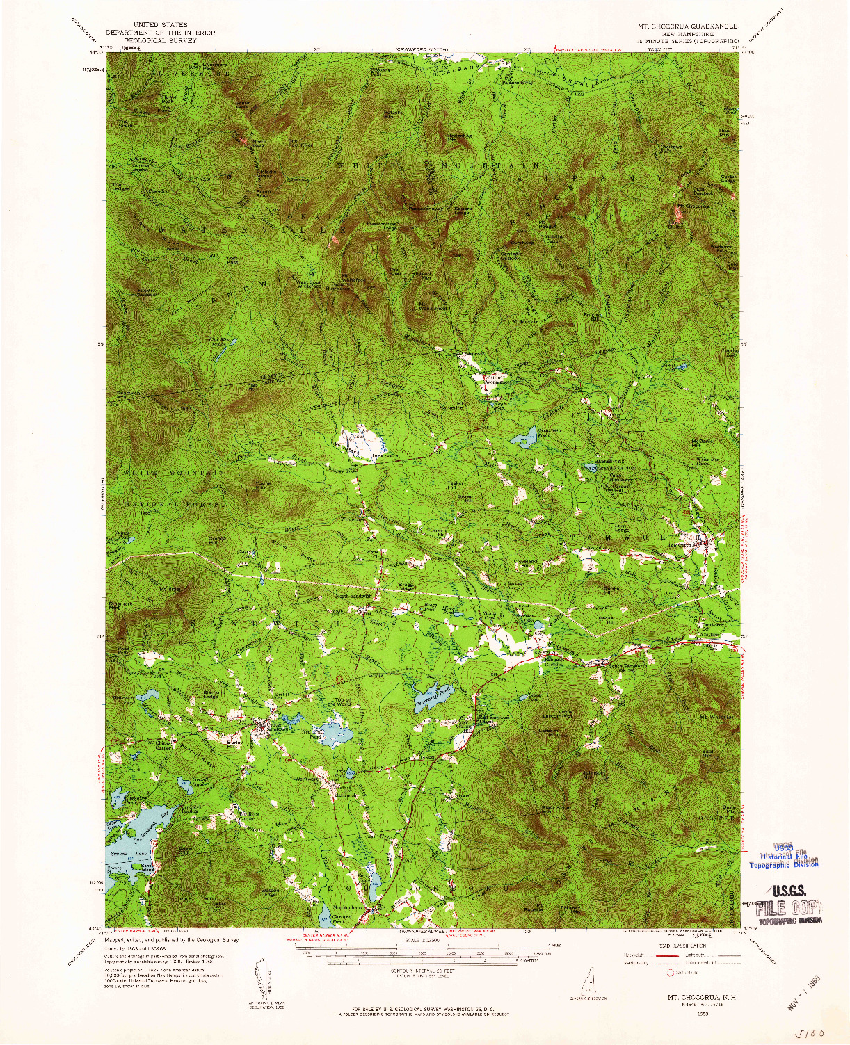 USGS 1:62500-SCALE QUADRANGLE FOR MT. CHOCORUA, NH 1958