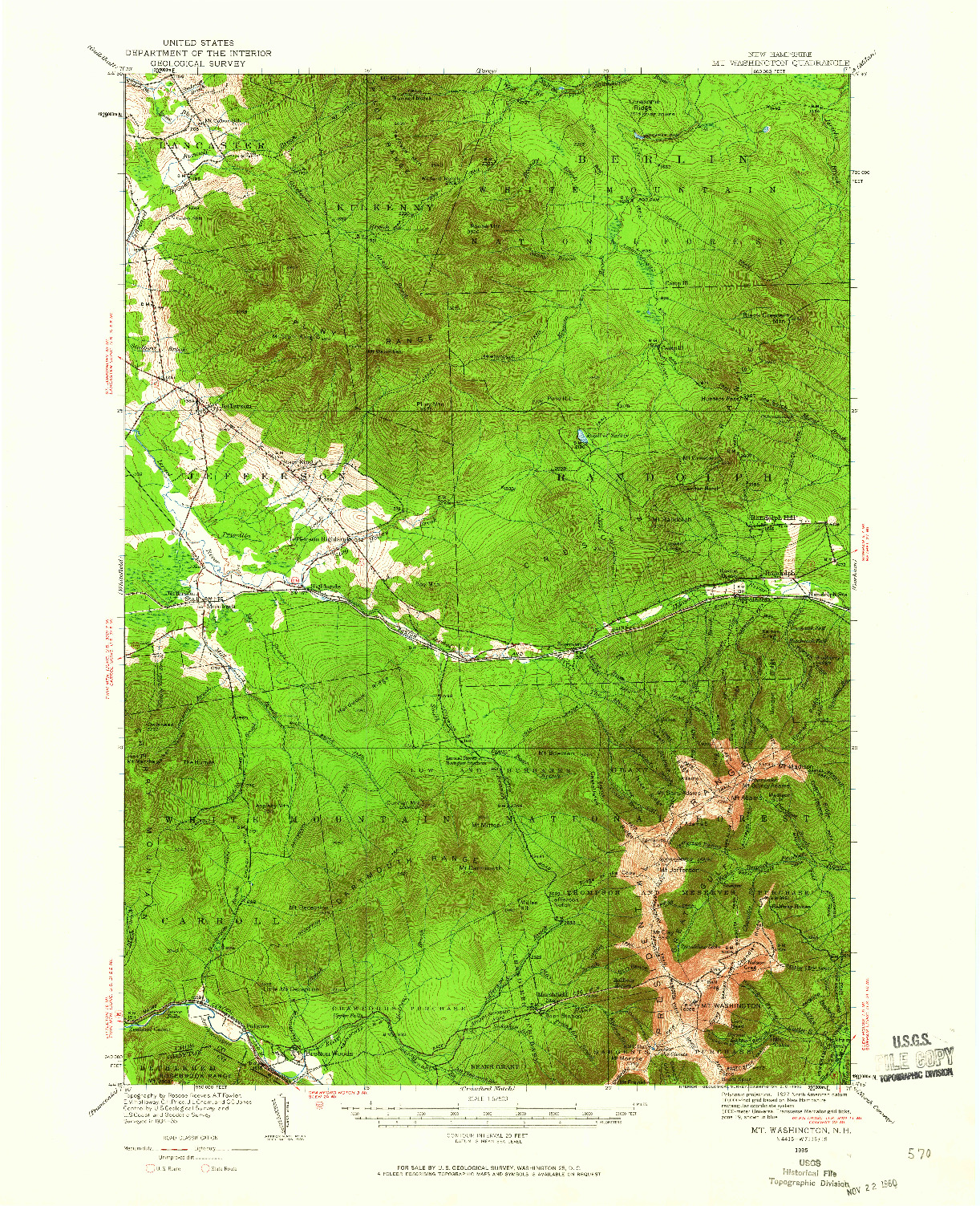 USGS 1:62500-SCALE QUADRANGLE FOR MT. WASHINGTON, NH 1935