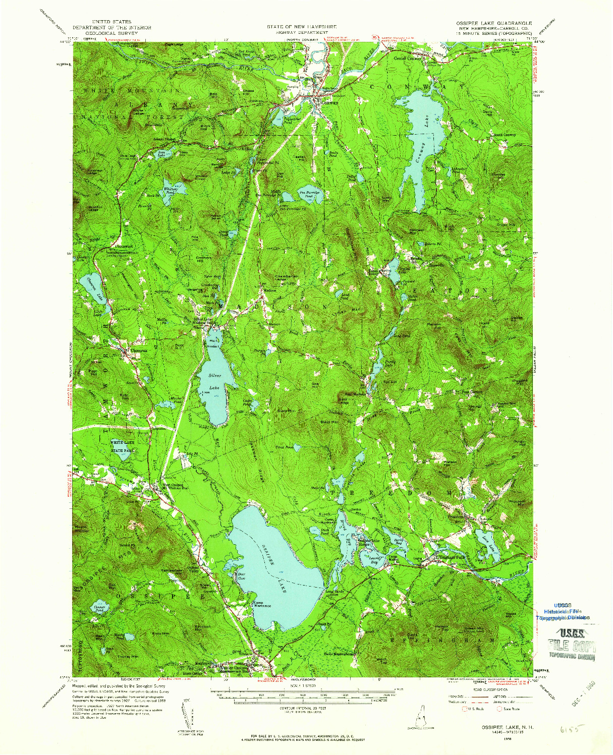 USGS 1:62500-SCALE QUADRANGLE FOR OSSIPEE LAKE, NH 1958