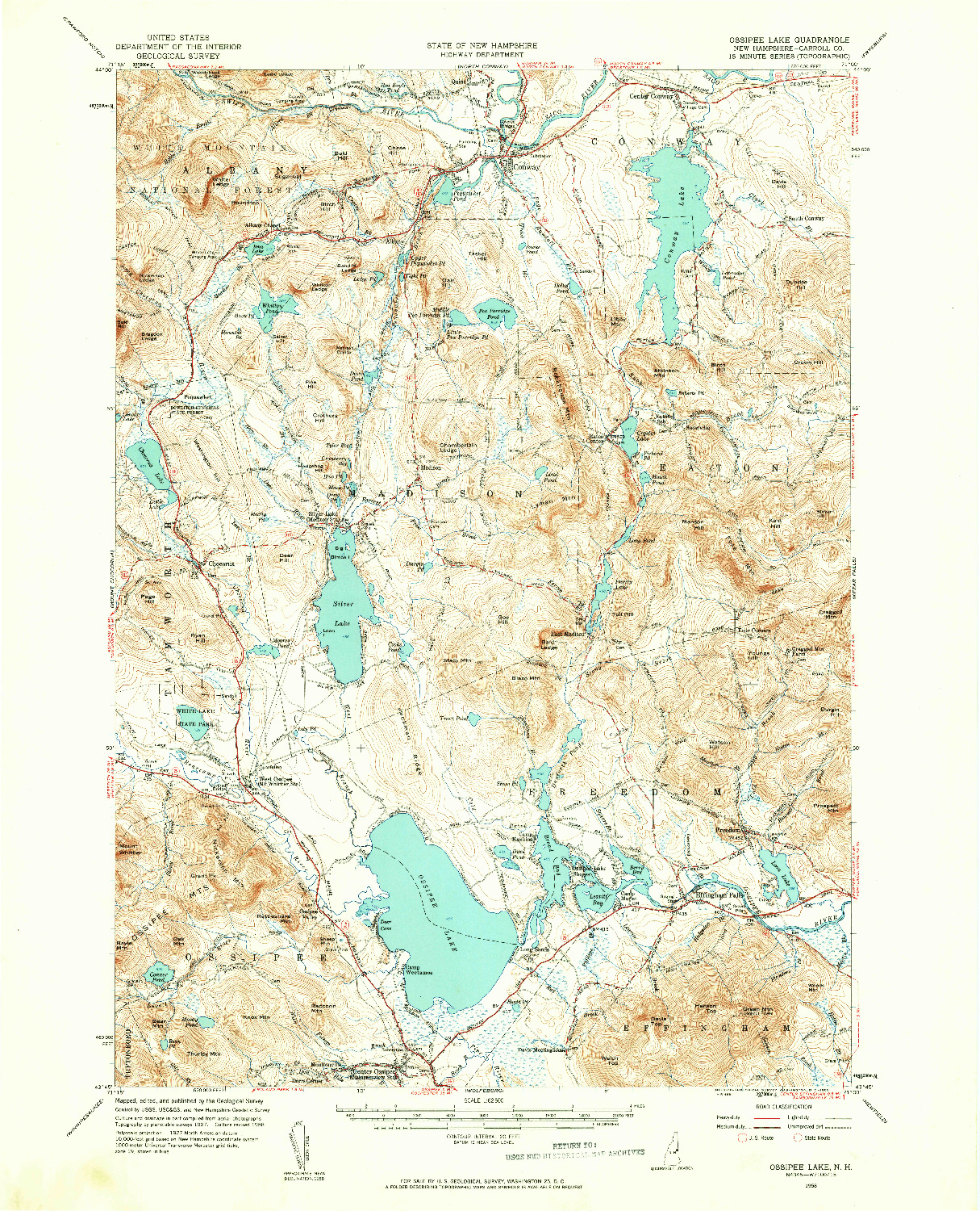 USGS 1:62500-SCALE QUADRANGLE FOR OSSIPEE LAKE, NH 1958