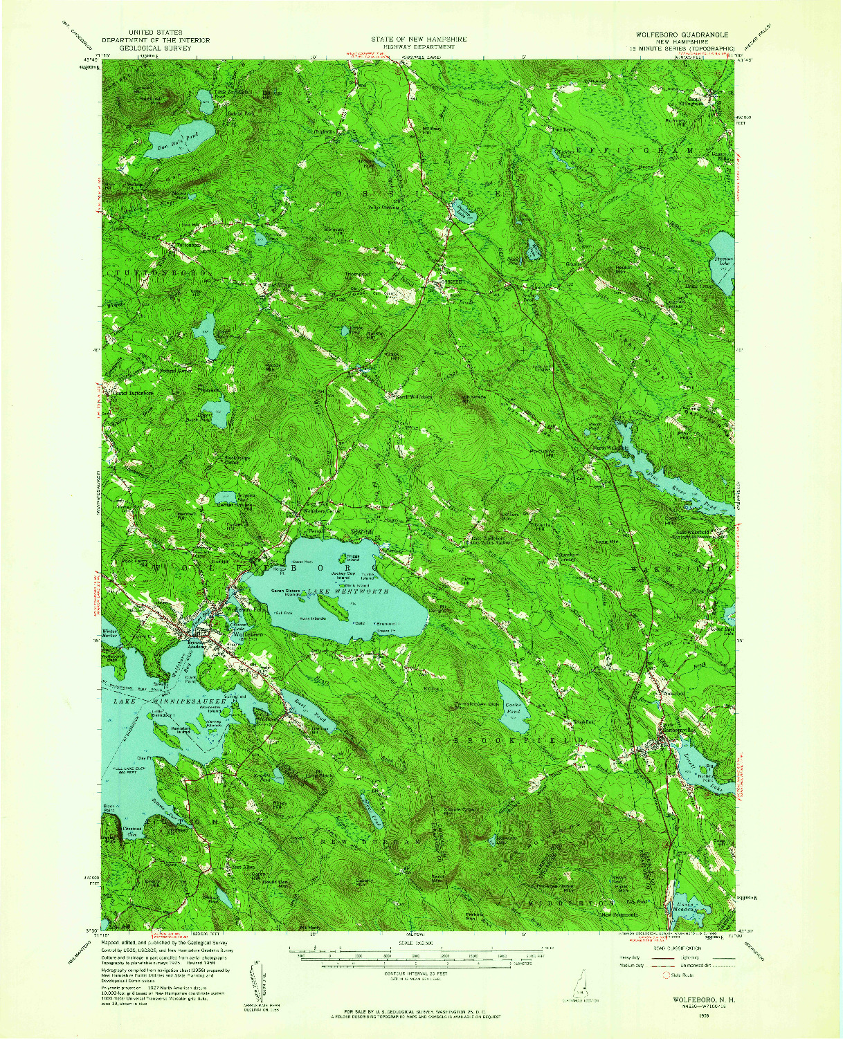 USGS 1:62500-SCALE QUADRANGLE FOR WOLFEBORO, NH 1958