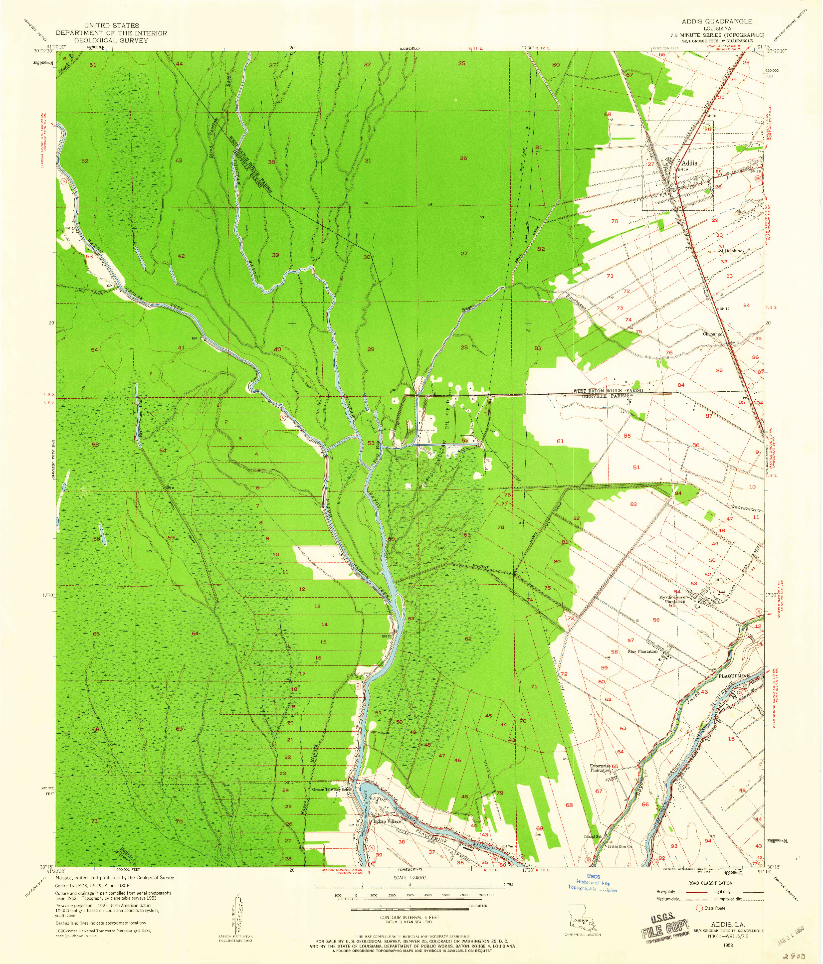 USGS 1:24000-SCALE QUADRANGLE FOR ADDIS, LA 1953