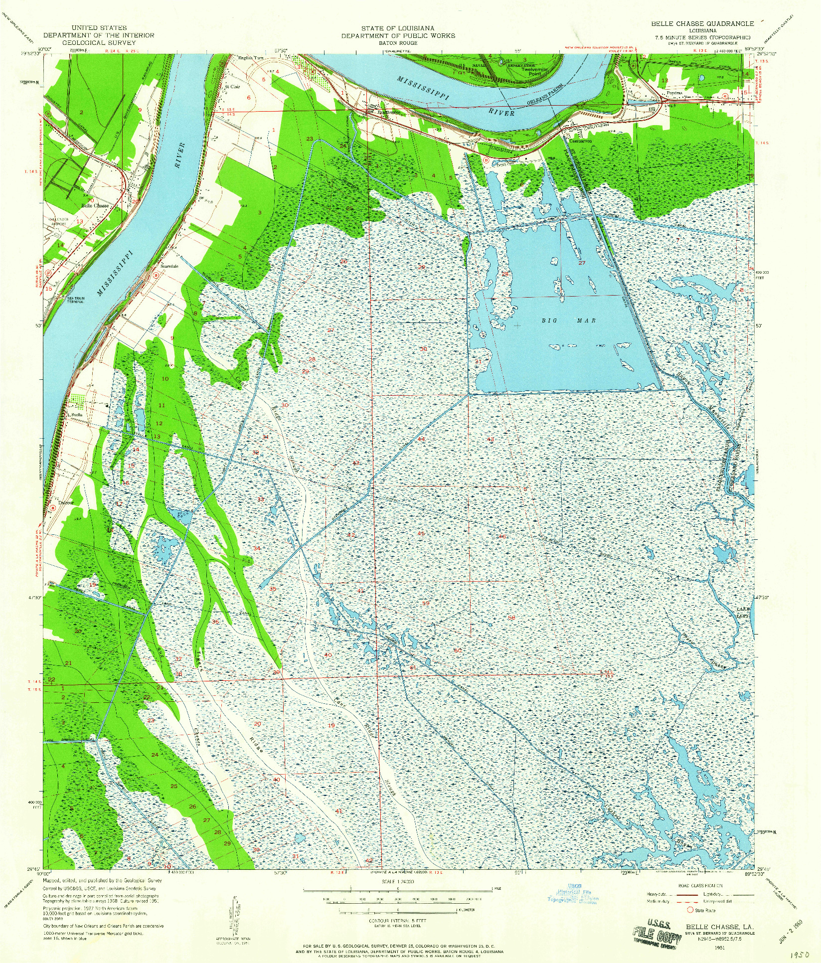 USGS 1:24000-SCALE QUADRANGLE FOR BELLE CHASSE, LA 1951