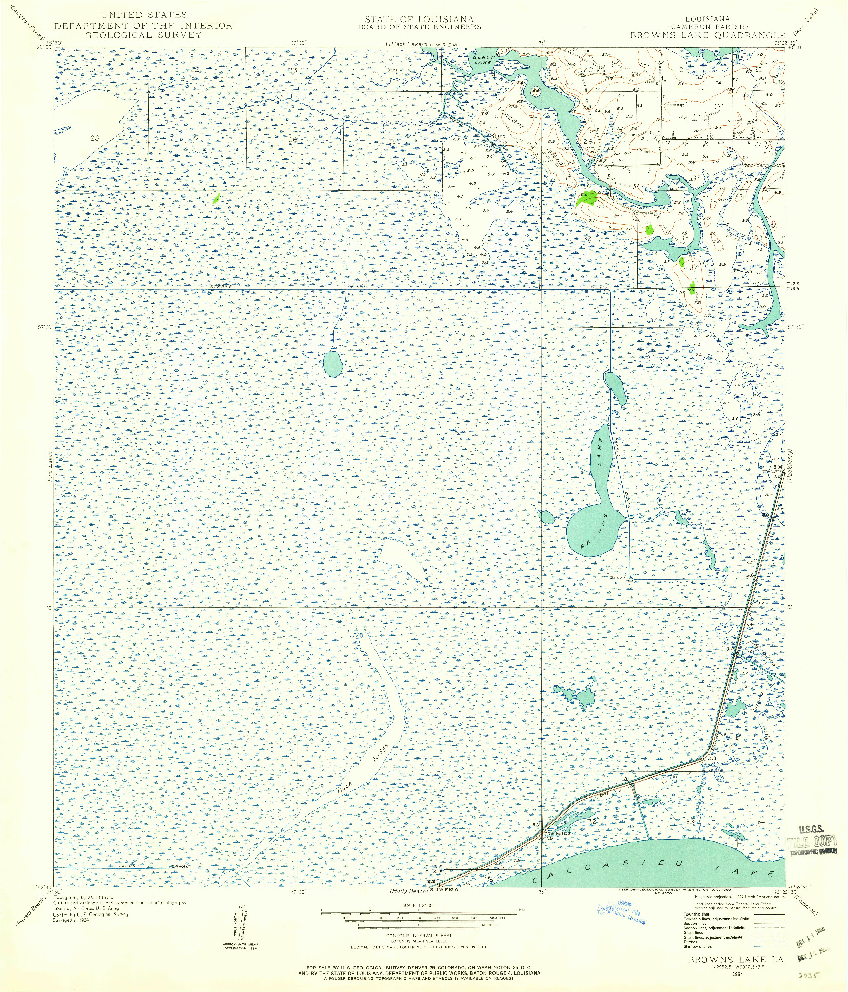 USGS 1:24000-SCALE QUADRANGLE FOR BROWNS LAKE, LA 1934