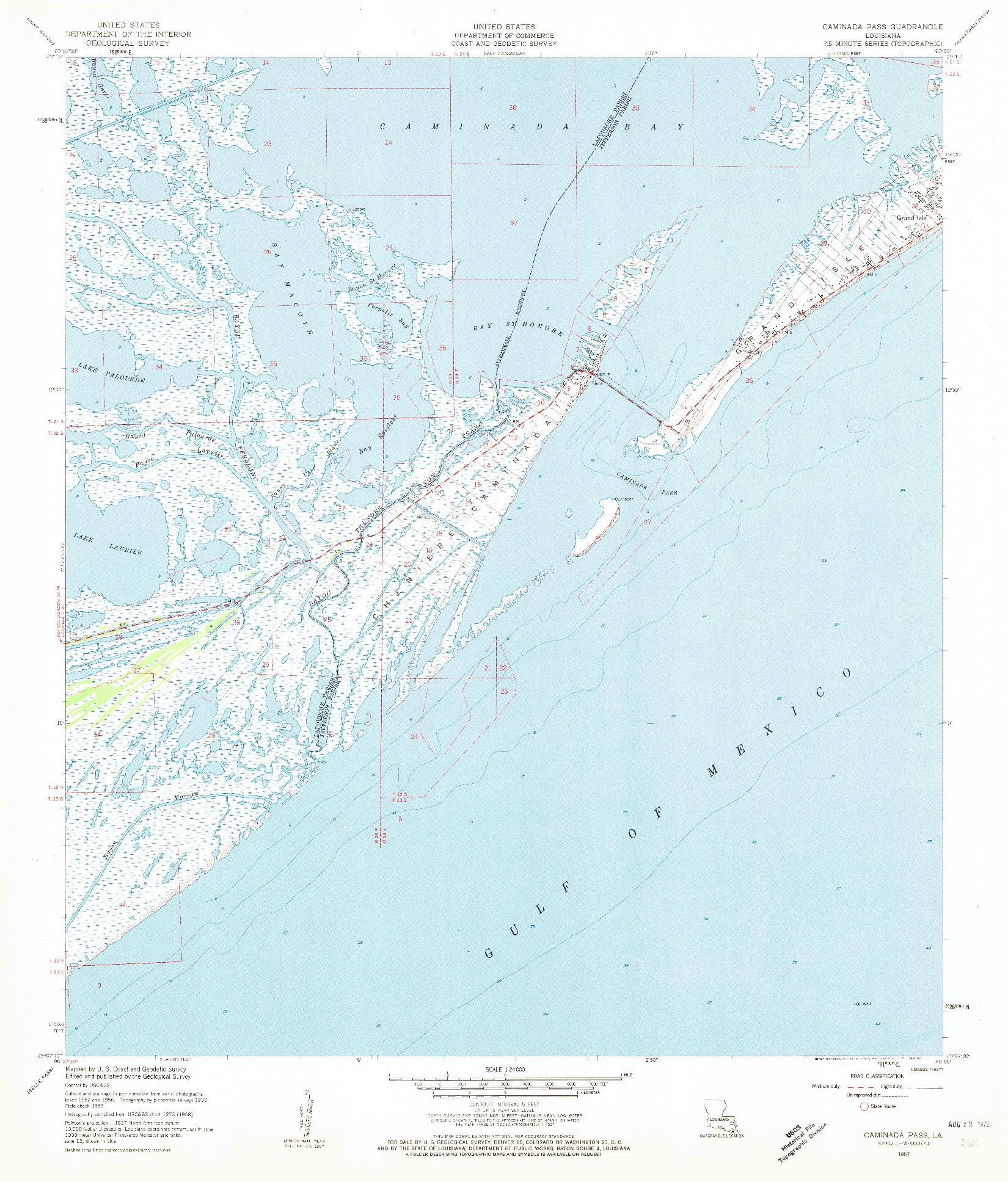 USGS 1:24000-SCALE QUADRANGLE FOR CAMINADA PASS, LA 1957