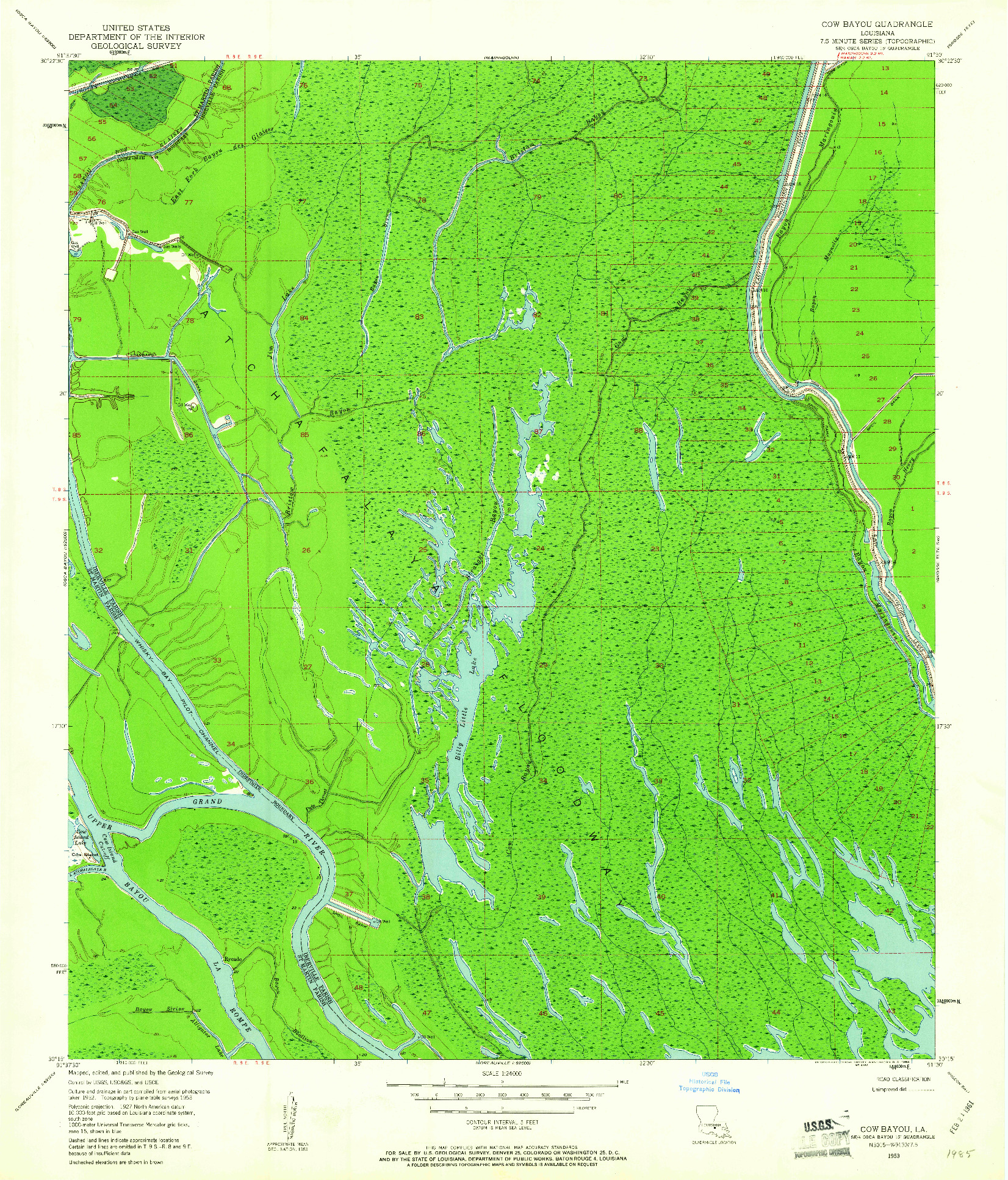 USGS 1:24000-SCALE QUADRANGLE FOR COW BAYOU, LA 1953