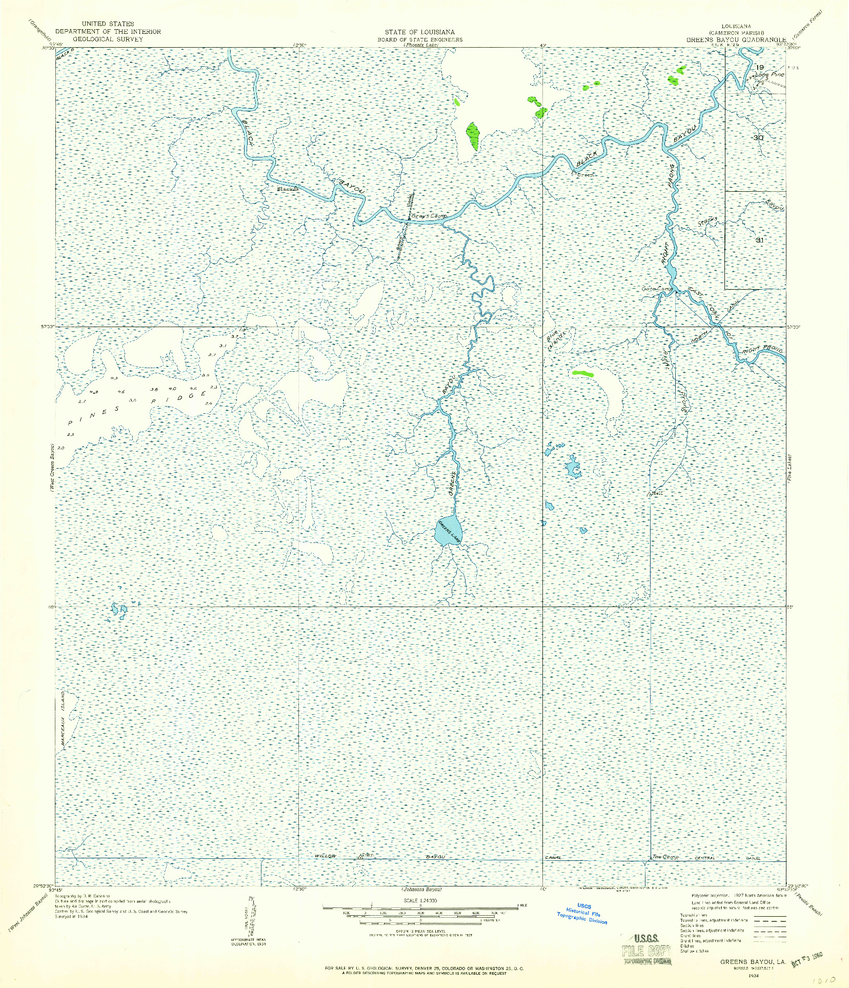 USGS 1:24000-SCALE QUADRANGLE FOR GREENS BAYOU, LA 1934