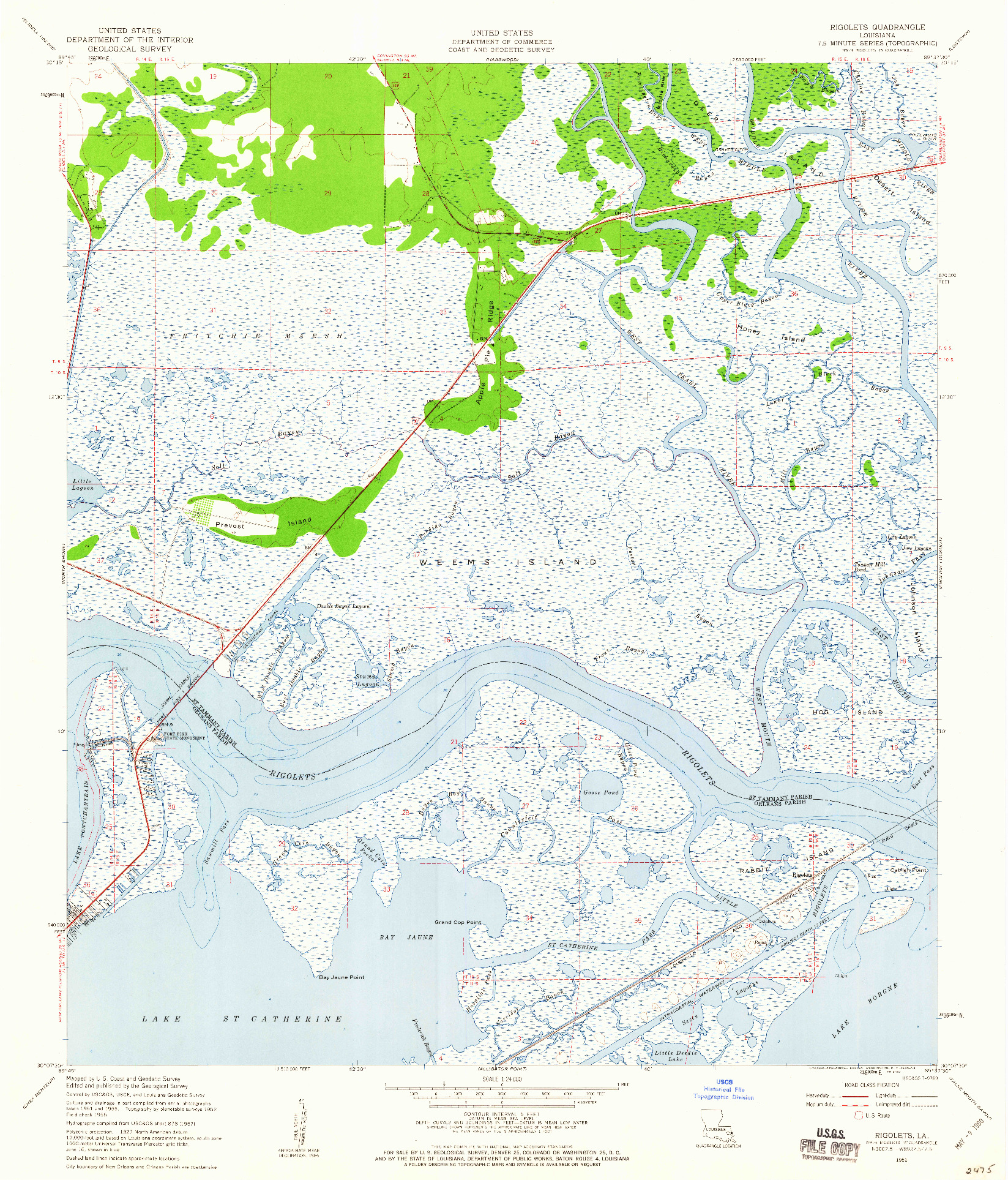 USGS 1:24000-SCALE QUADRANGLE FOR RIGOLETS, LA 1956