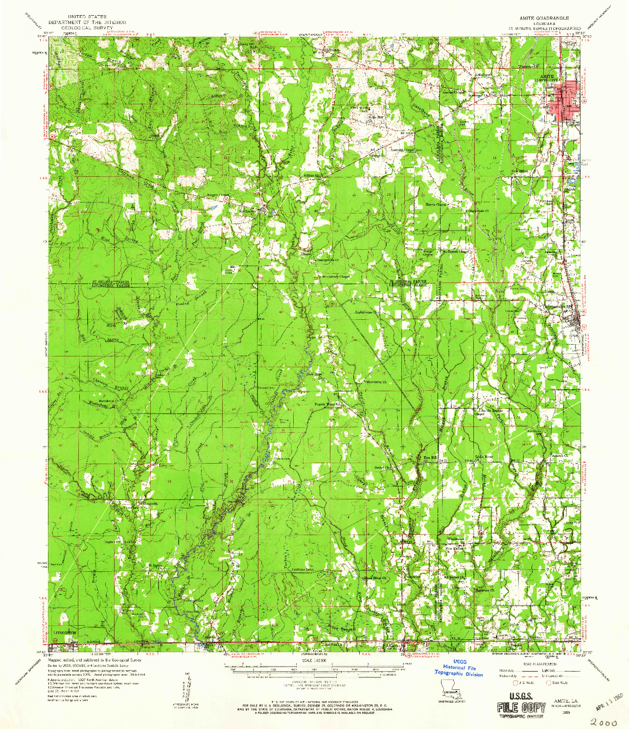 USGS 1:62500-SCALE QUADRANGLE FOR AMITE, LA 1959