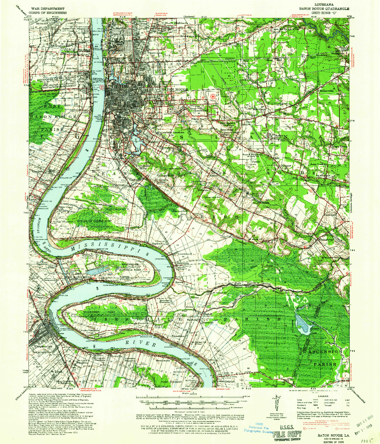 USGS 1:62500-SCALE QUADRANGLE FOR BATON ROUGE, LA 1939