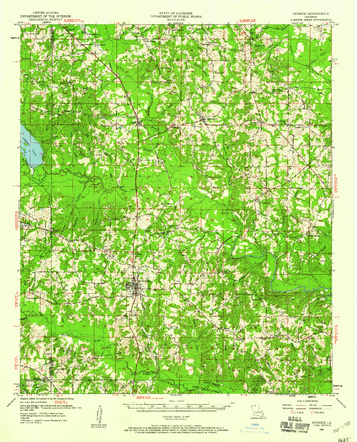 USGS 1:62500-SCALE QUADRANGLE FOR BERNICE, LA 1951