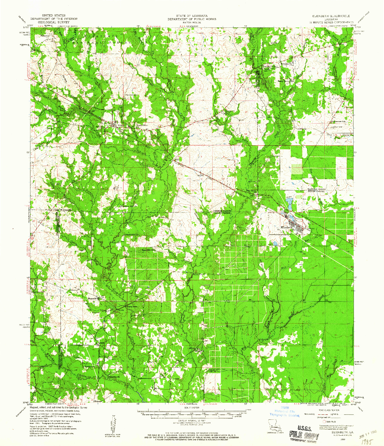 USGS 1:62500-SCALE QUADRANGLE FOR ELIZABETH, LA 1959