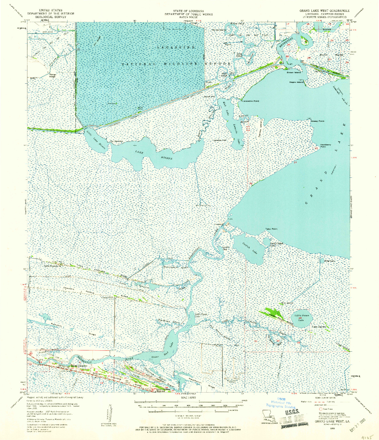 USGS 1:62500-SCALE QUADRANGLE FOR GRAND LAKE WEST, LA 1955