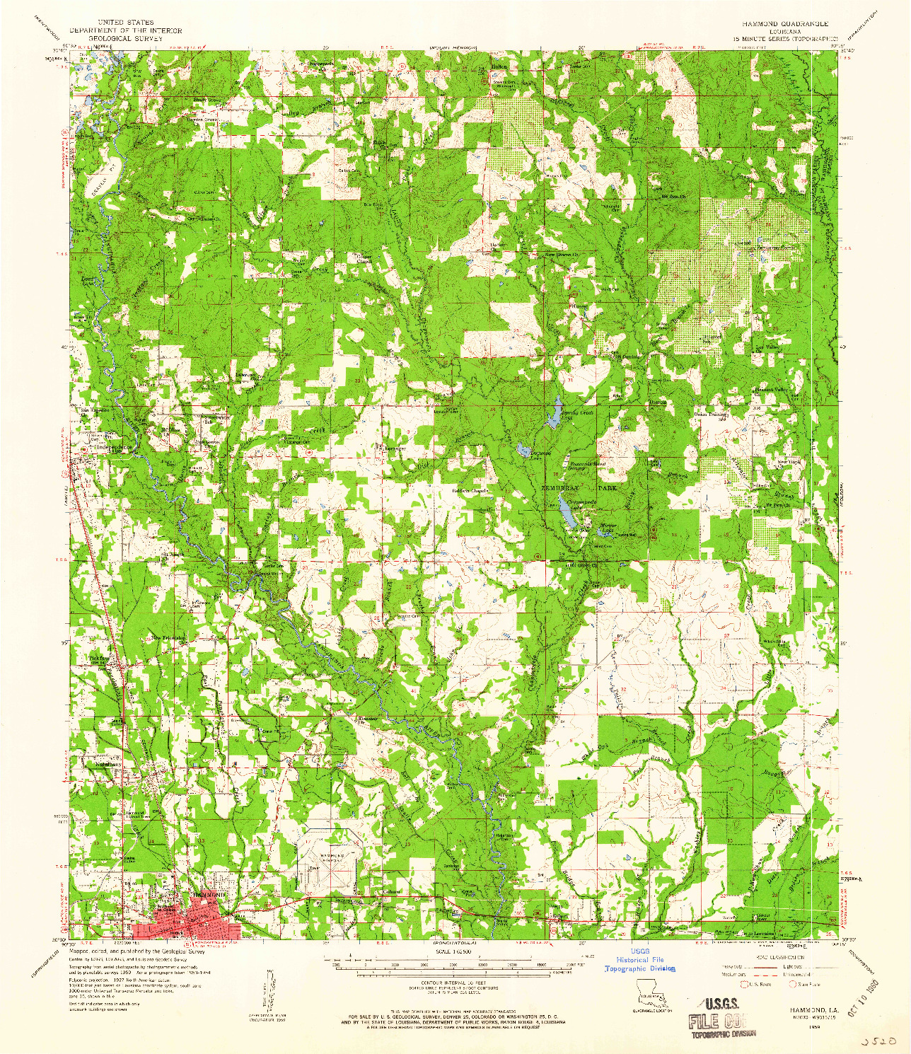USGS 1:62500-SCALE QUADRANGLE FOR HAMMOND, LA 1959