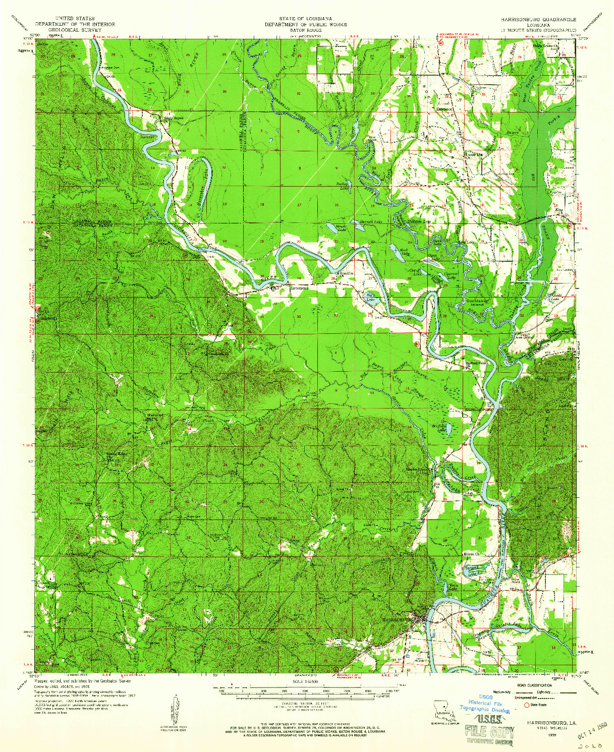 USGS 1:62500-SCALE QUADRANGLE FOR HARRISONBURG, LA 1959