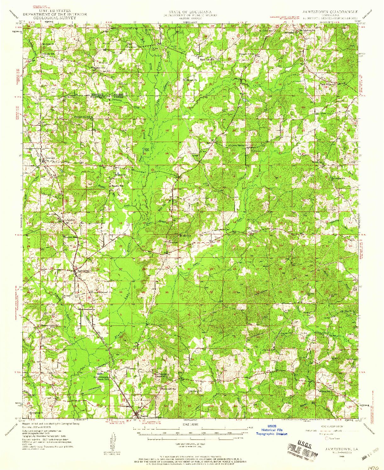 USGS 1:62500-SCALE QUADRANGLE FOR JAMESTOWN, LA 1948