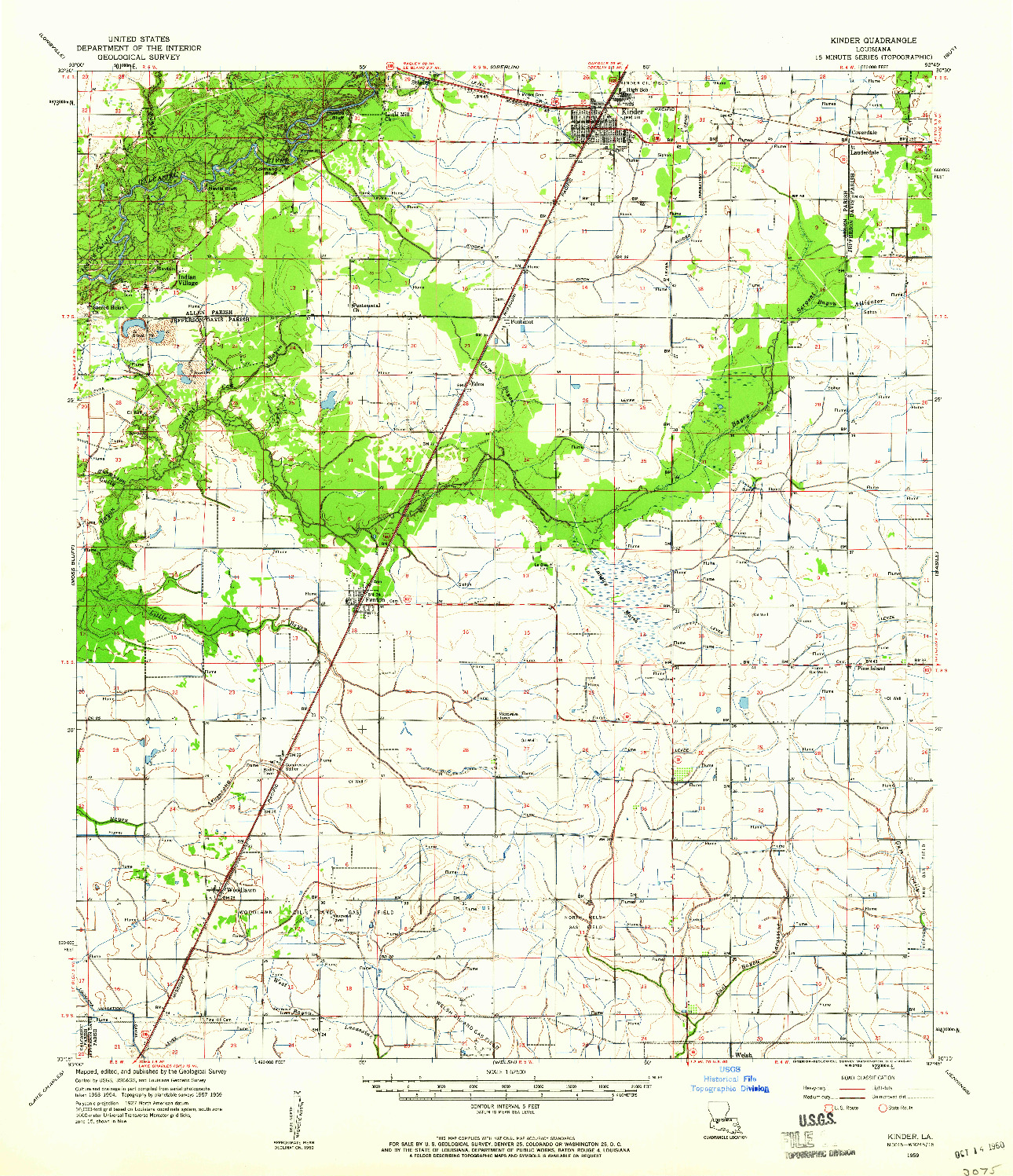 USGS 1:62500-SCALE QUADRANGLE FOR KINDER, LA 1959