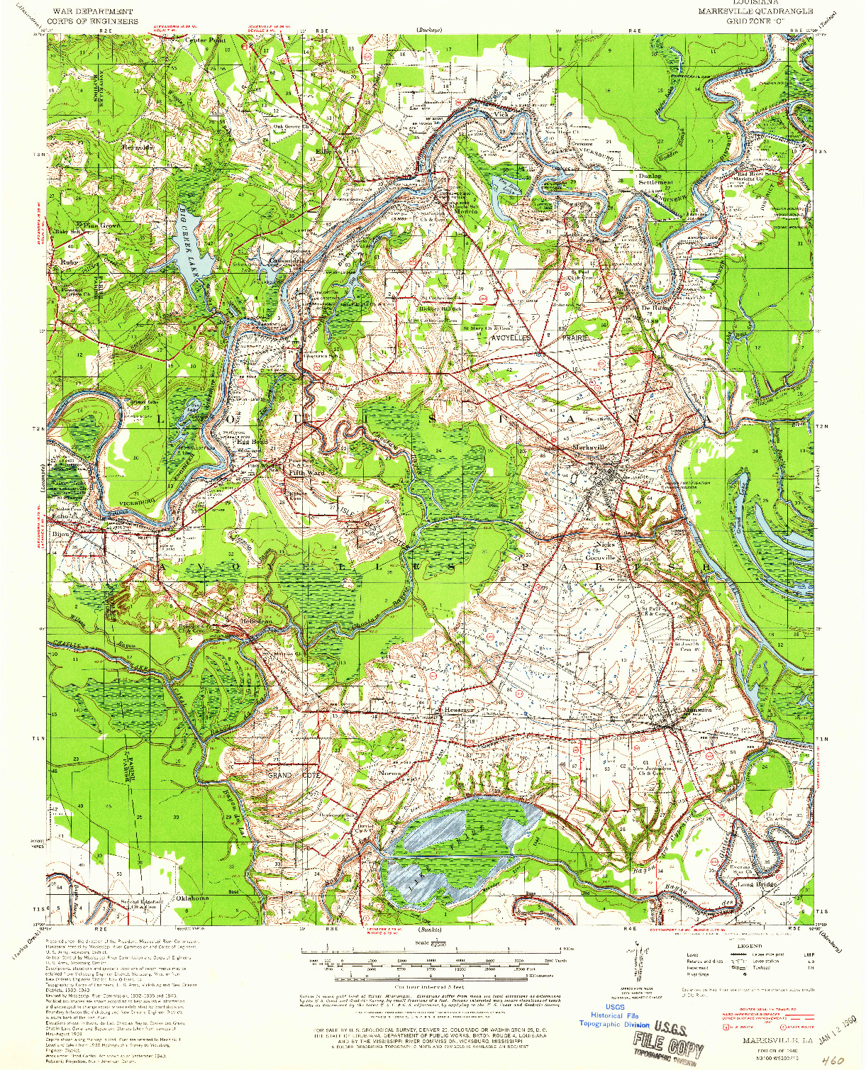 USGS 1:62500-SCALE QUADRANGLE FOR MARKSVILLE, LA 1940