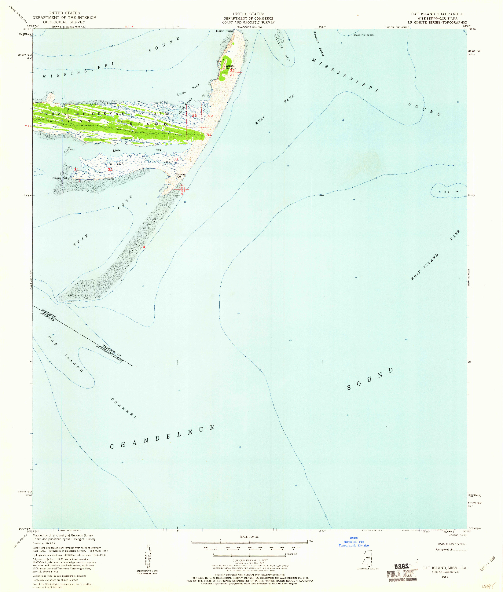 USGS 1:24000-SCALE QUADRANGLE FOR CAT ISLAND, MS 1951