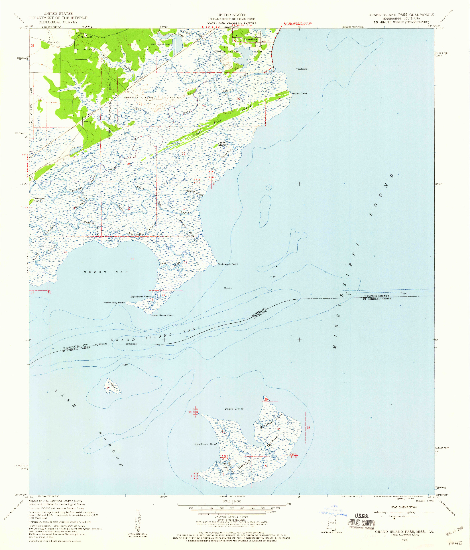 USGS 1:24000-SCALE QUADRANGLE FOR GRAND ISLAND PASS, MS 1956