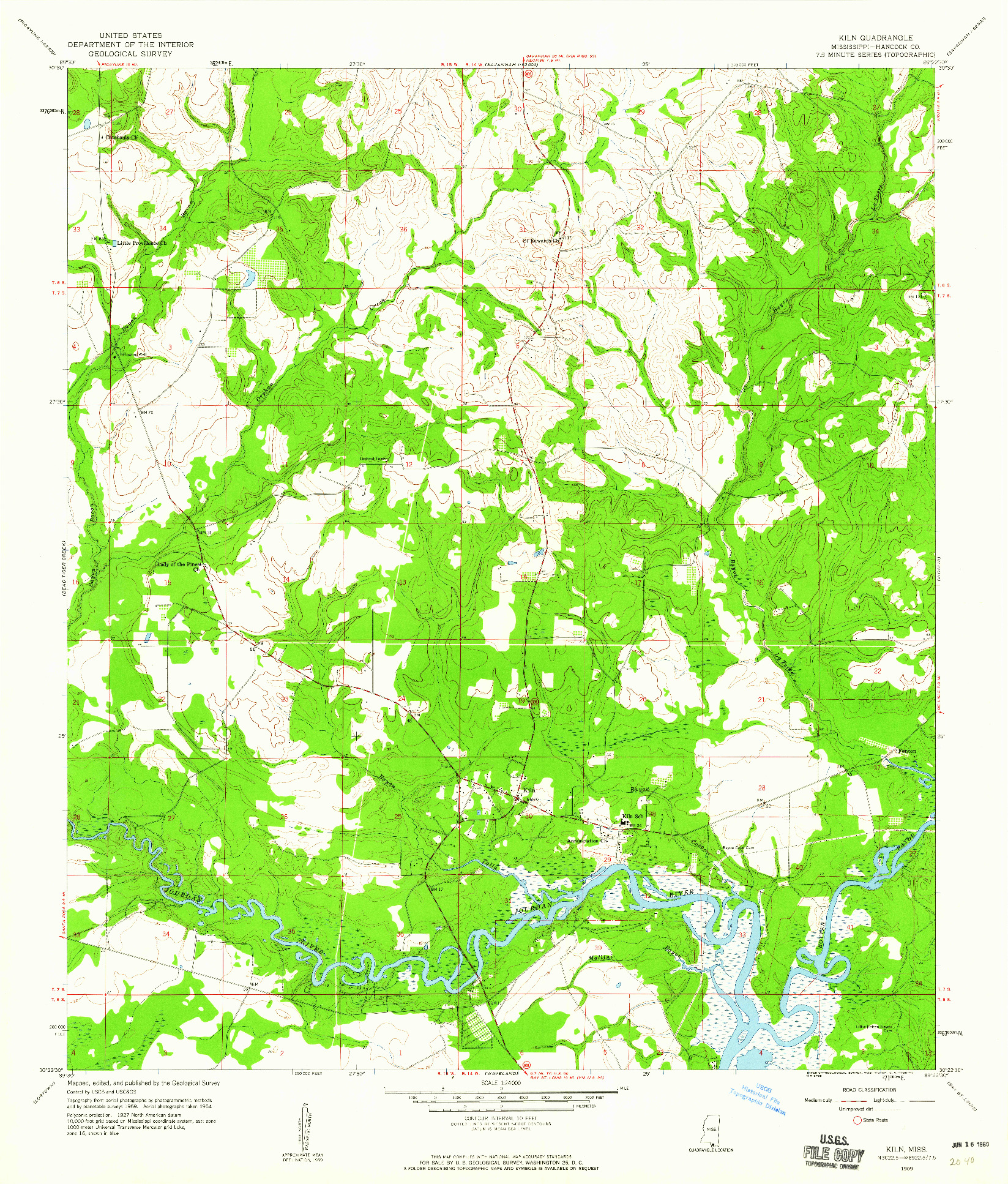 USGS 1:24000-SCALE QUADRANGLE FOR KILN, MS 1959