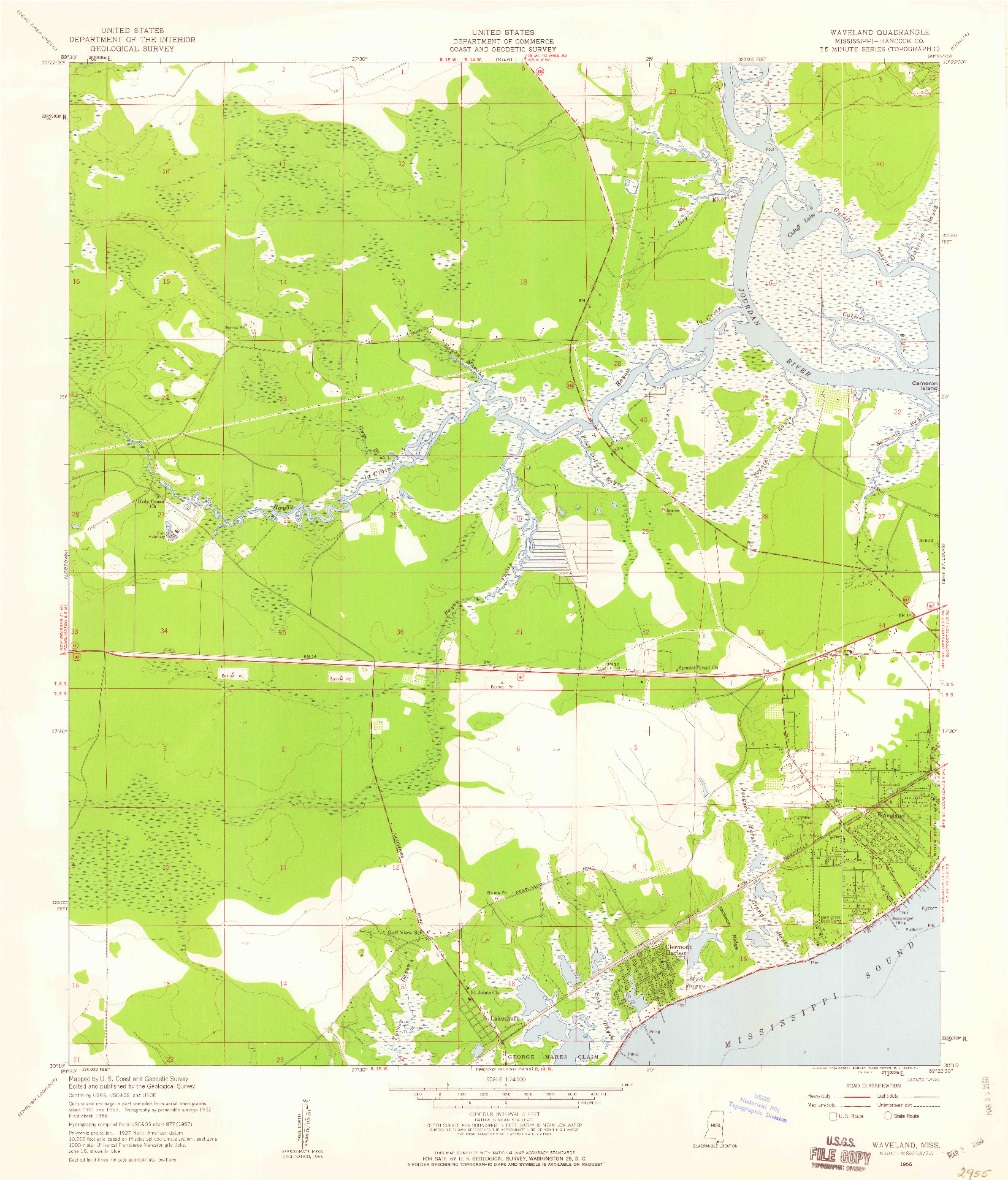 USGS 1:24000-SCALE QUADRANGLE FOR WAVELAND, MS 1956