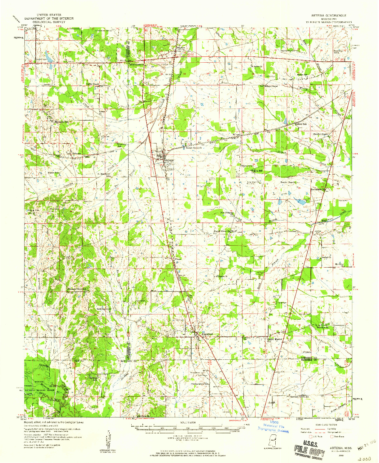 USGS 1:62500-SCALE QUADRANGLE FOR ARTESIA, MS 1959