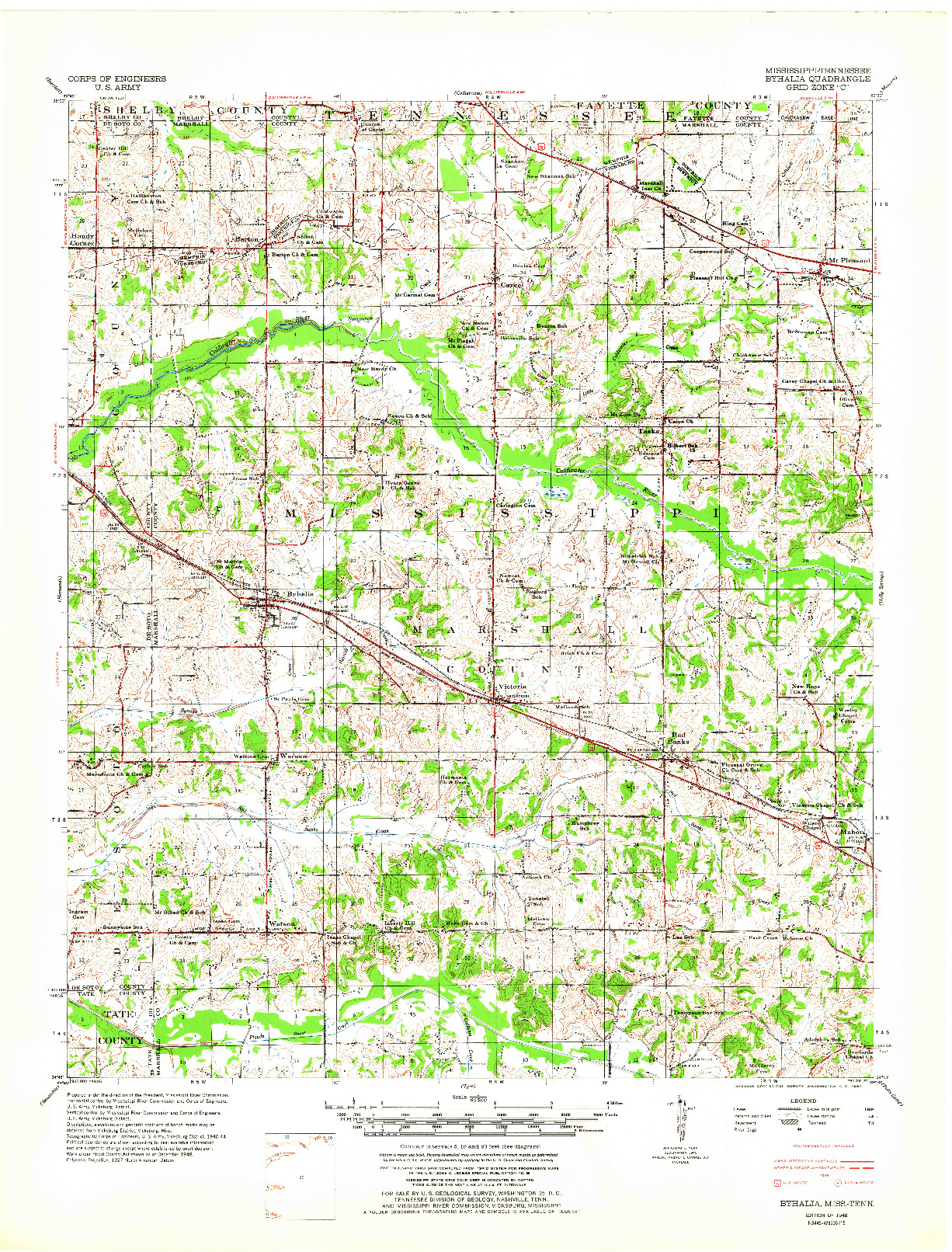 USGS 1:62500-SCALE QUADRANGLE FOR BYHALIA, MS 1948