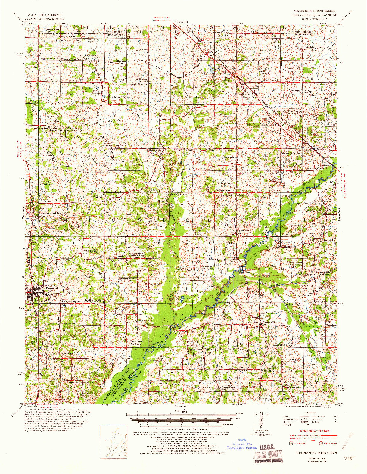 USGS 1:62500-SCALE QUADRANGLE FOR HERNANDO, MS 1944