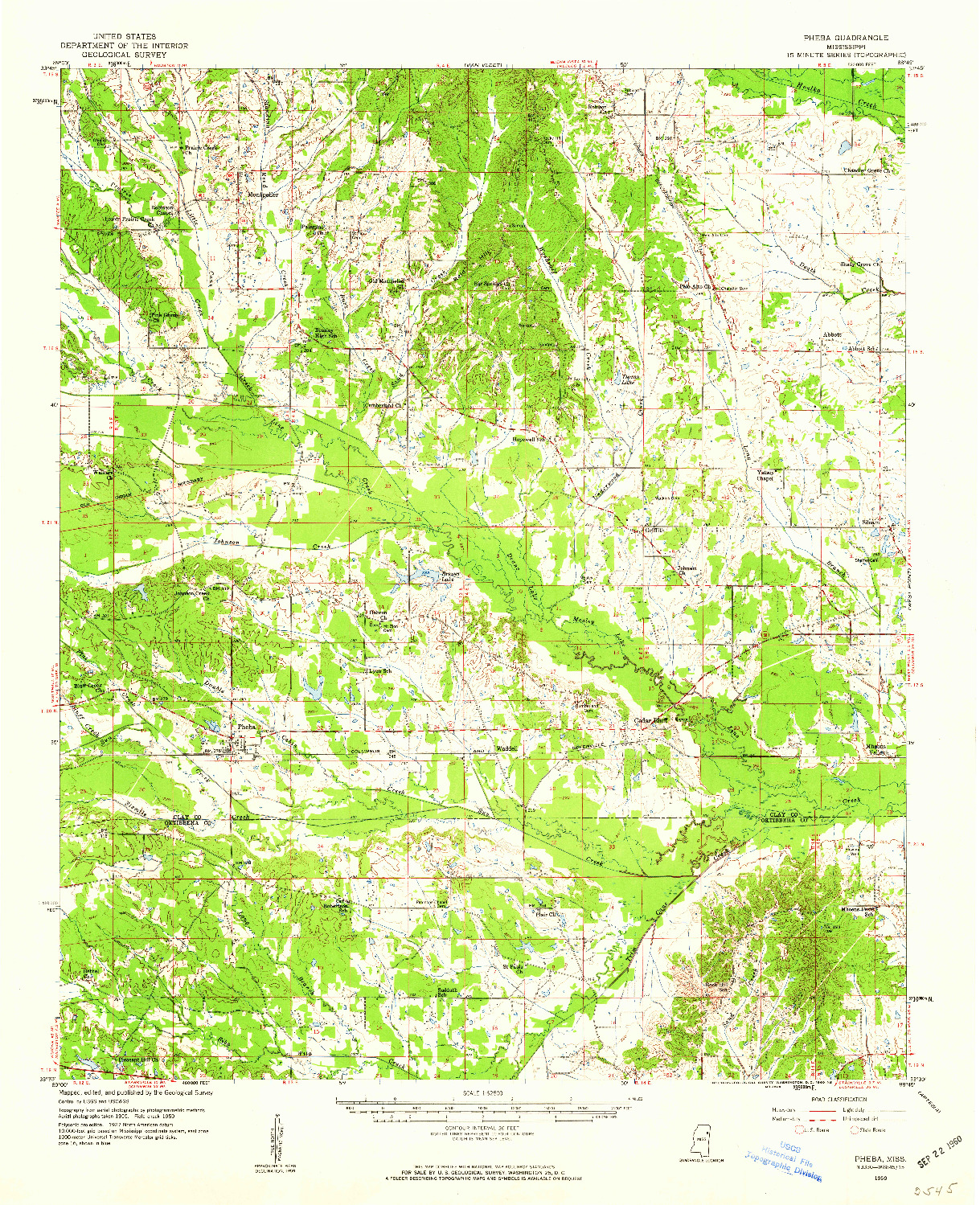 USGS 1:62500-SCALE QUADRANGLE FOR PHEBA, MS 1959
