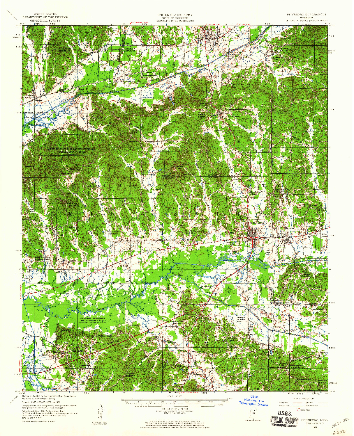 USGS 1:62500-SCALE QUADRANGLE FOR PITTSBORO, MS 1954