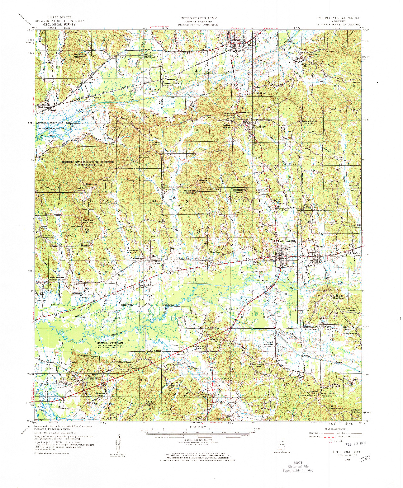 USGS 1:62500-SCALE QUADRANGLE FOR PITTSBORO, MS 1954