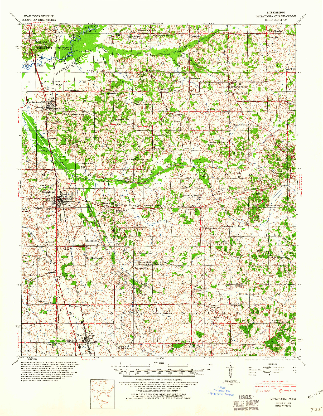 USGS 1:62500-SCALE QUADRANGLE FOR SENATOBIA, MS 1944