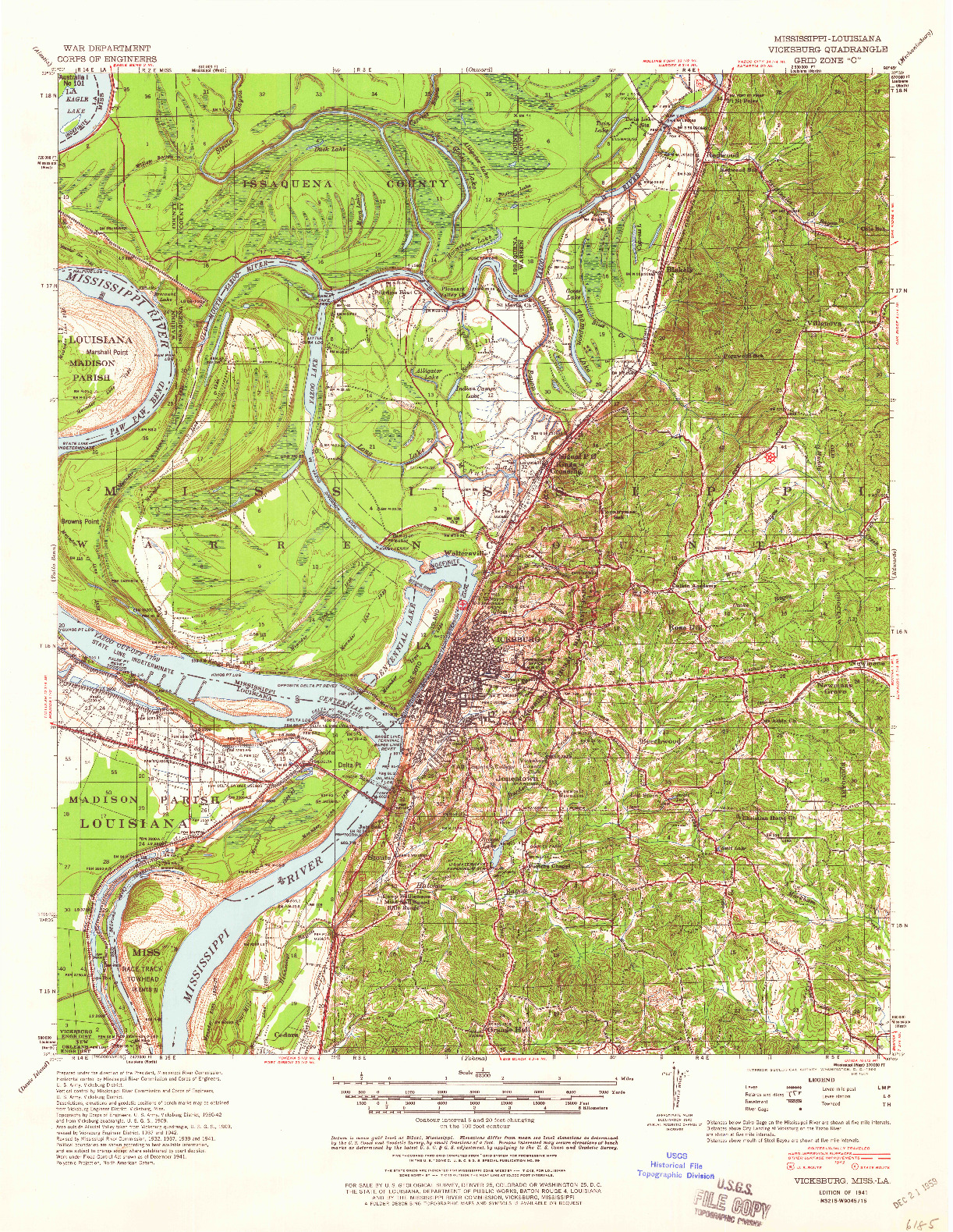 USGS 1:62500-SCALE QUADRANGLE FOR VICKSBURG, MS 1941